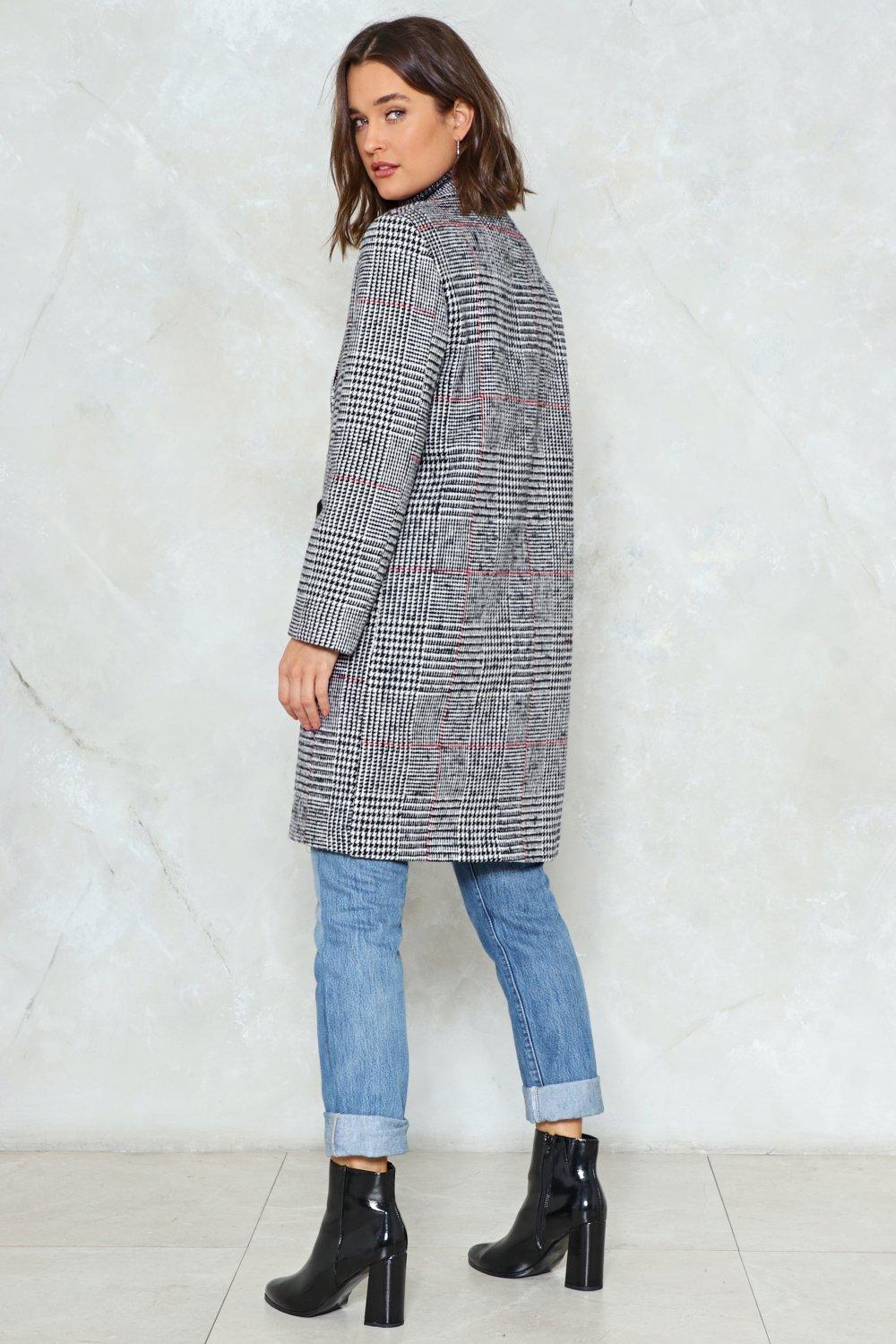 Grey check hot sale longline coat