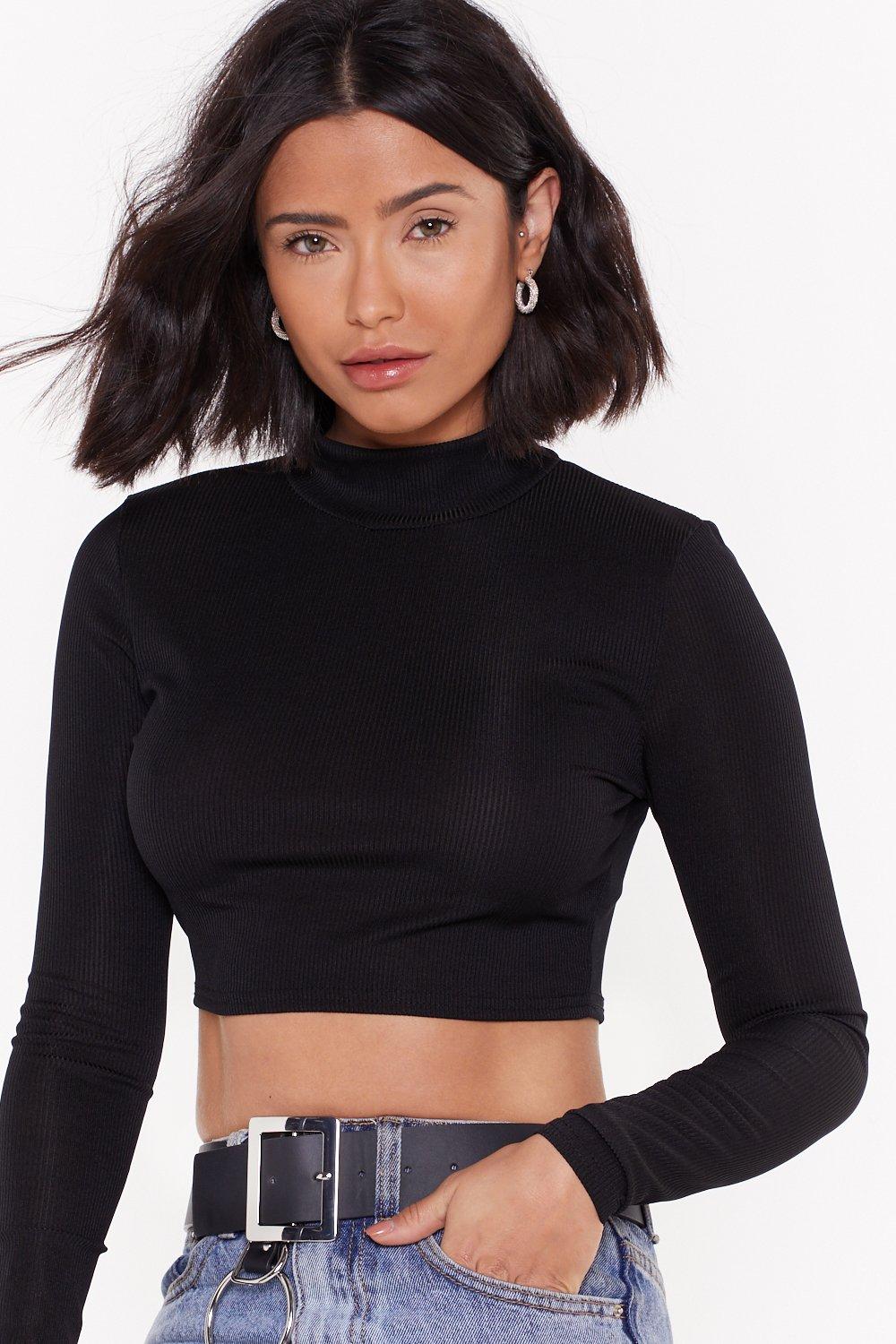 polo neck crop top long sleeve