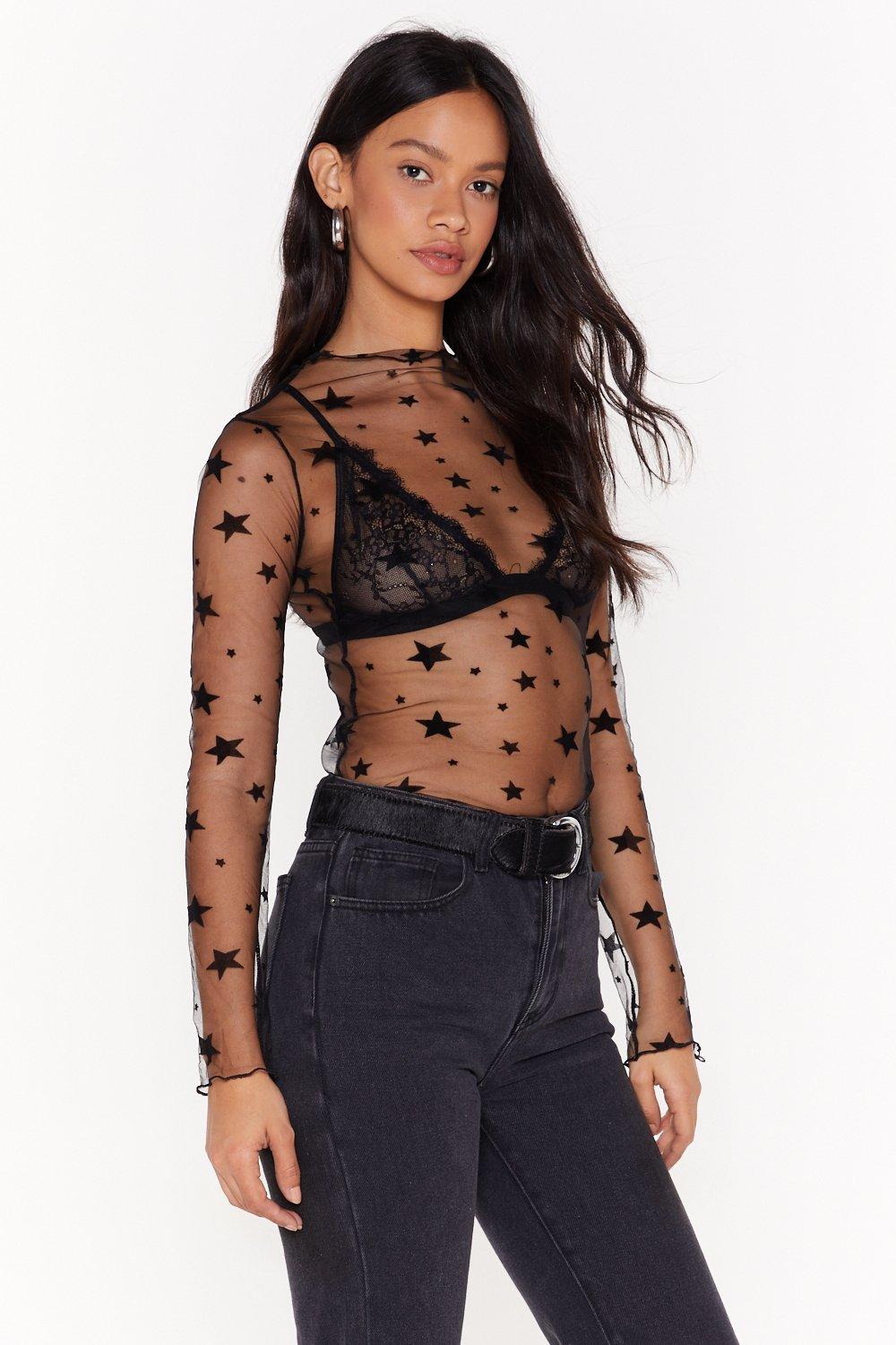 White mesh top with sales stars