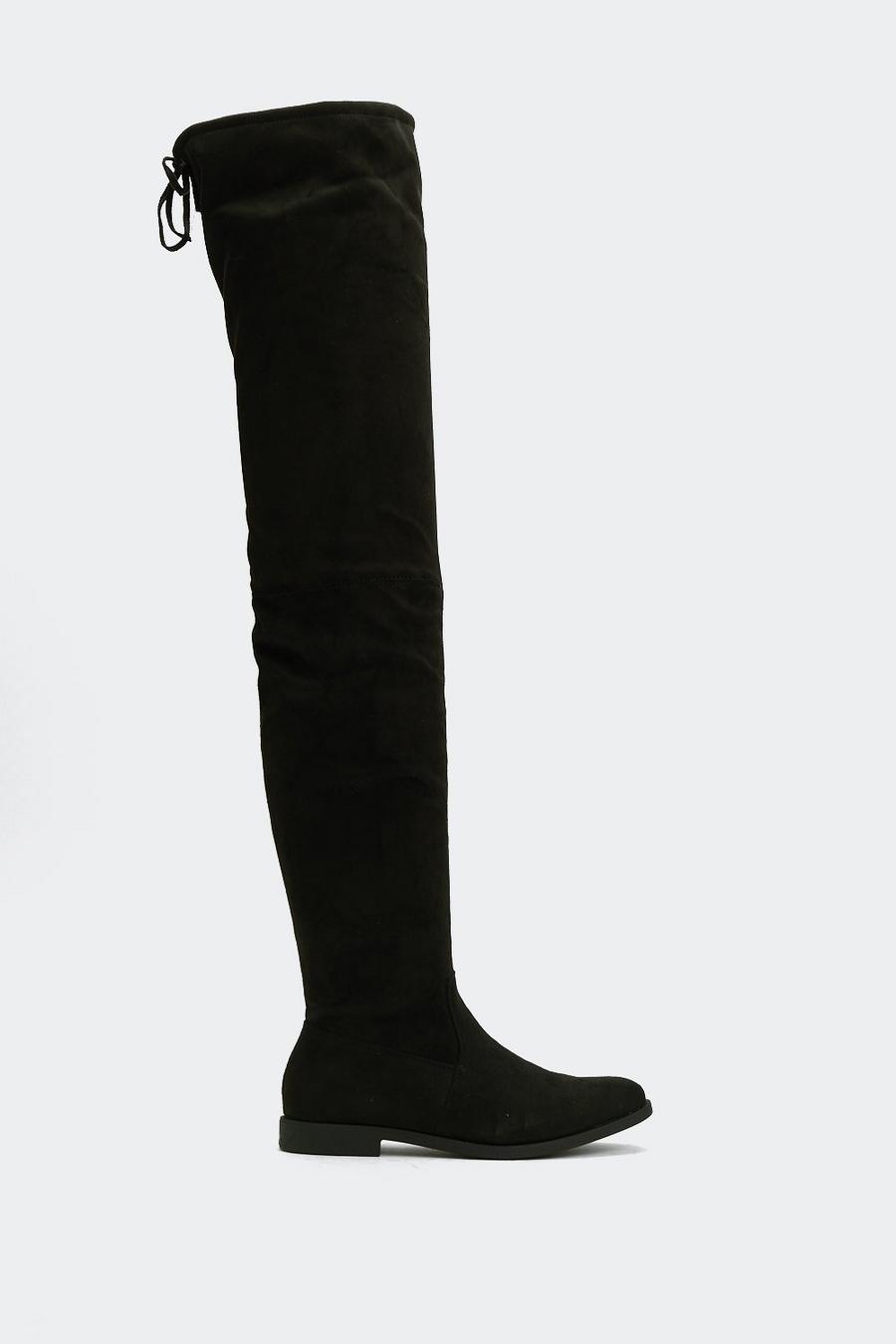 Faux Suede Tie Back Thigh-High Boot