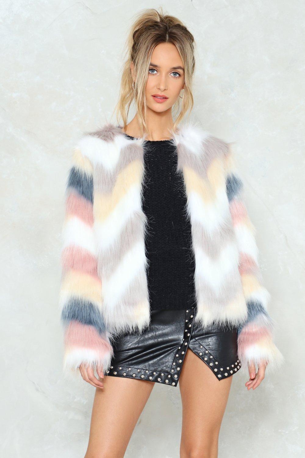 faux fur chevron jacket