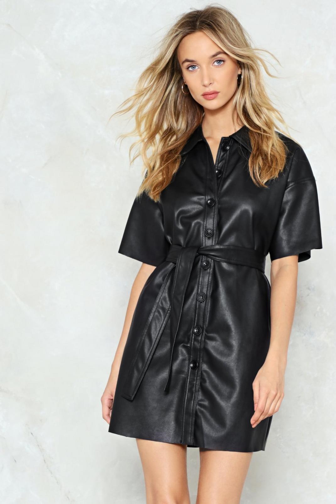 faux leather button down dress
