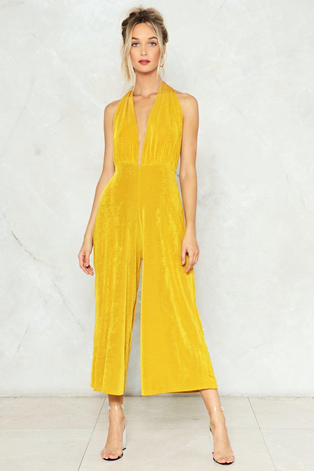 Mustard cheap velvet jumpsuit