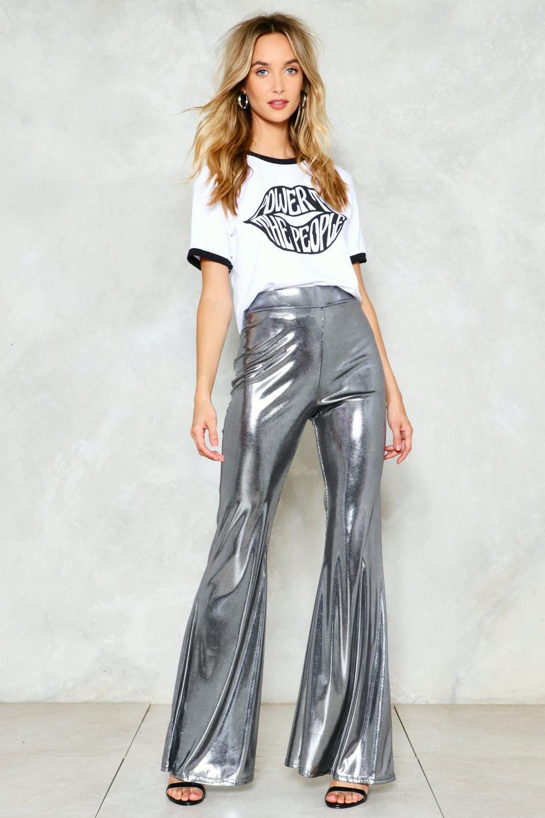 Flare Liquid Metallic Trouser, Silver image number 1