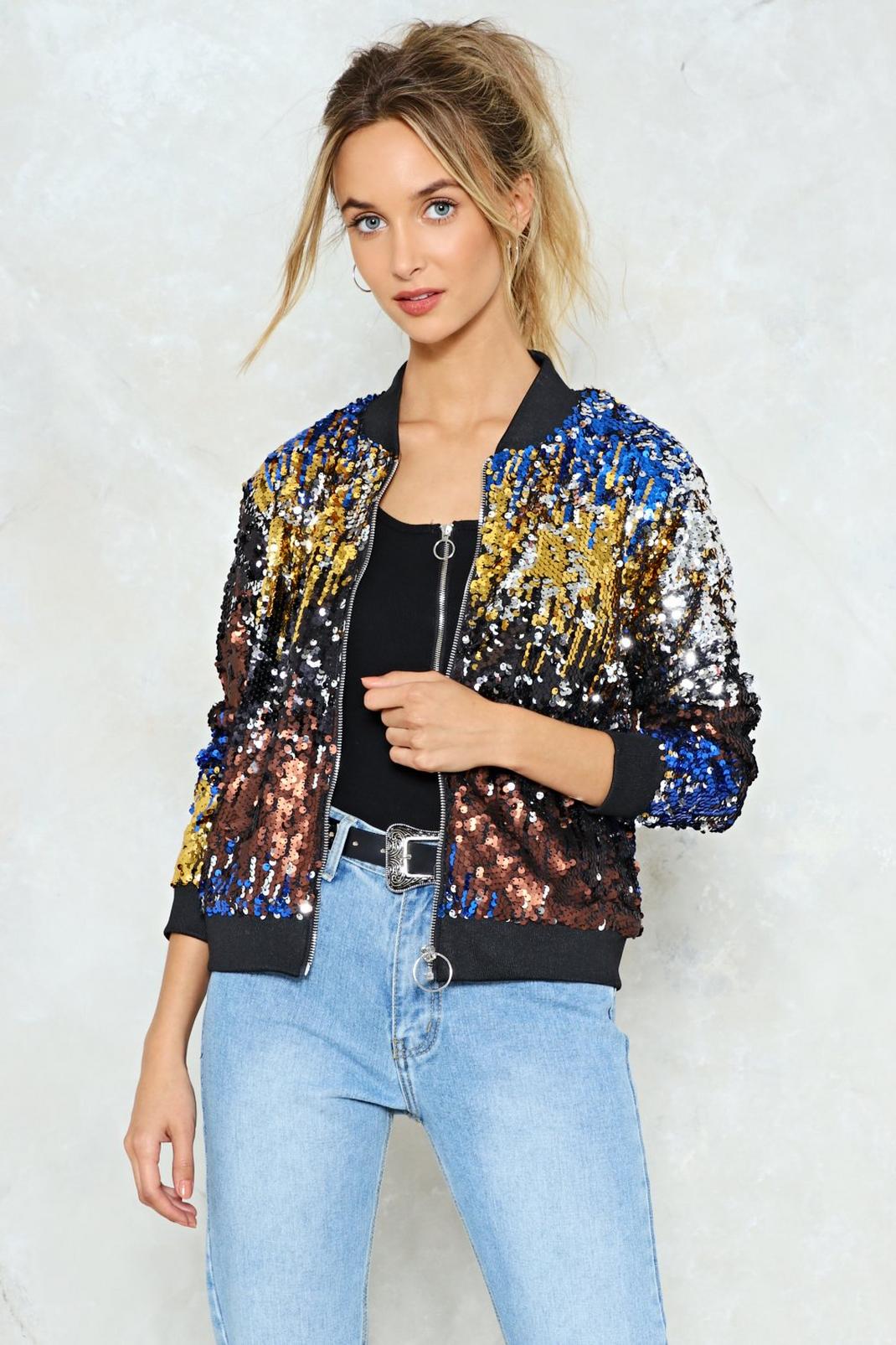 Talk of the Town Sequin Bomber Jacket image number 1