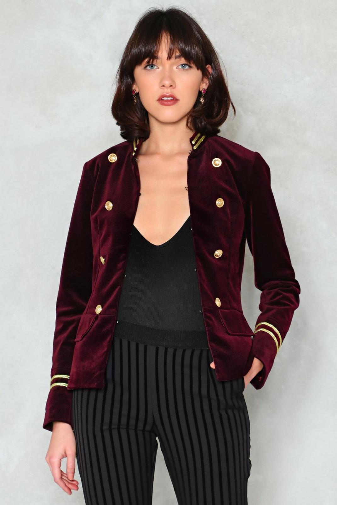 Burgundy I Want a Soldier Cord Jacket image number 1