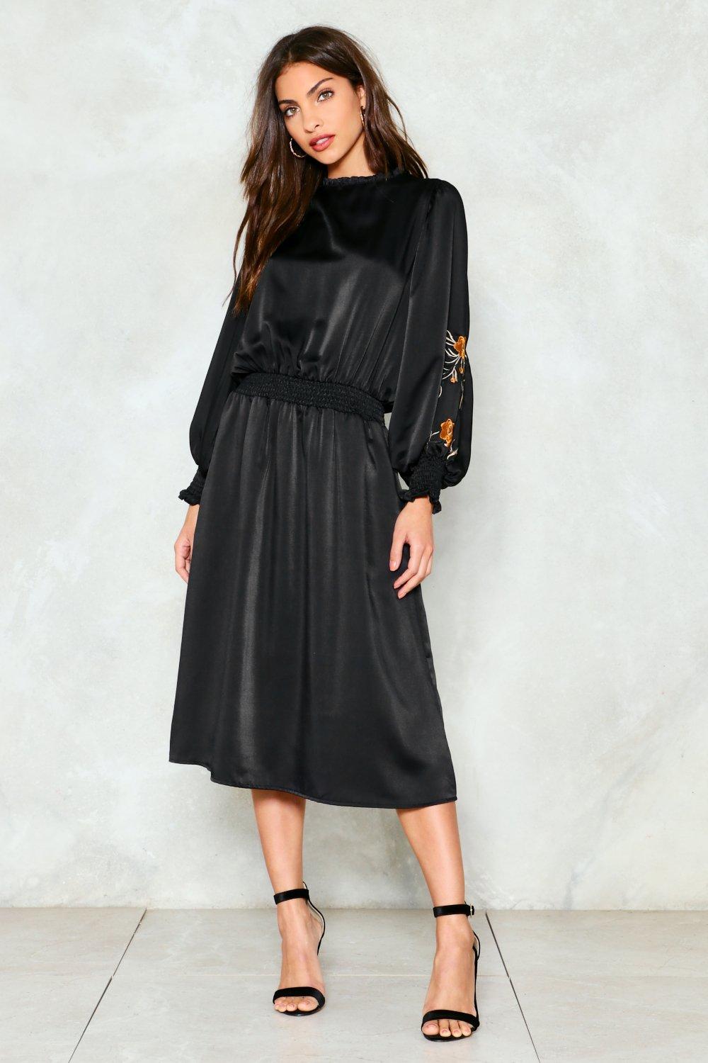 black satin dress with sleeves