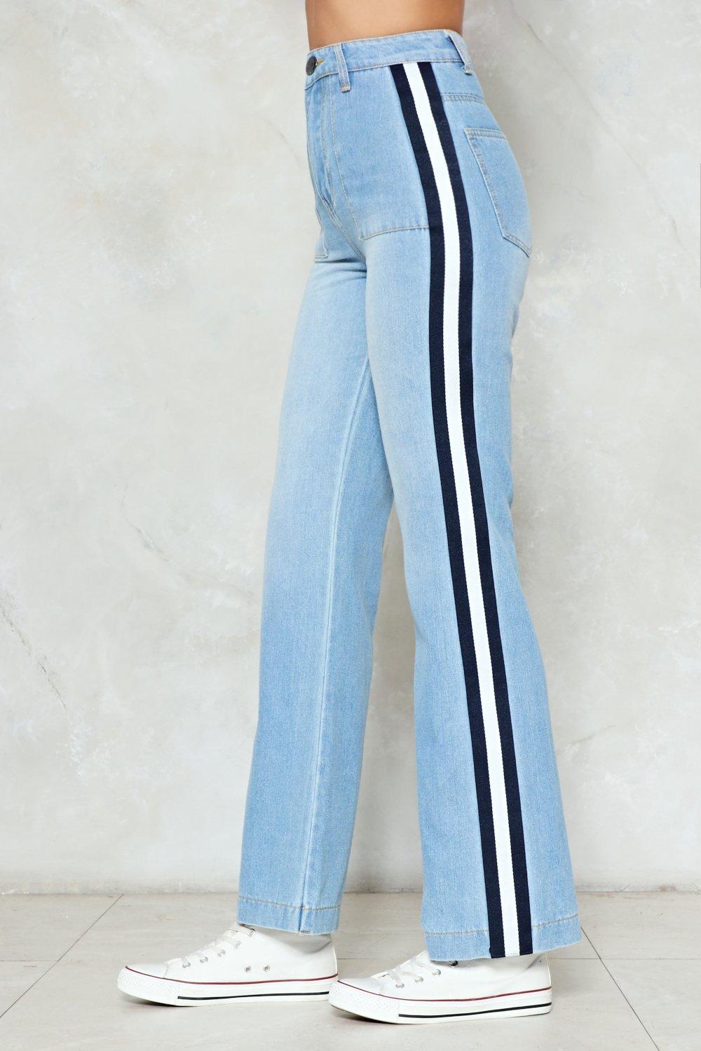 Jeans with stripe down sales leg