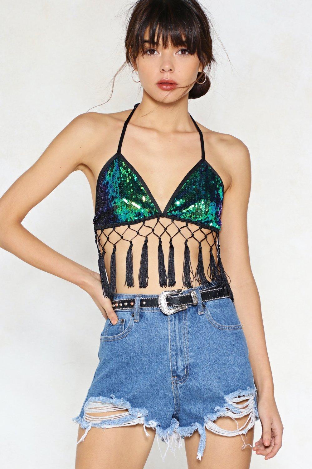 green sequin bralette