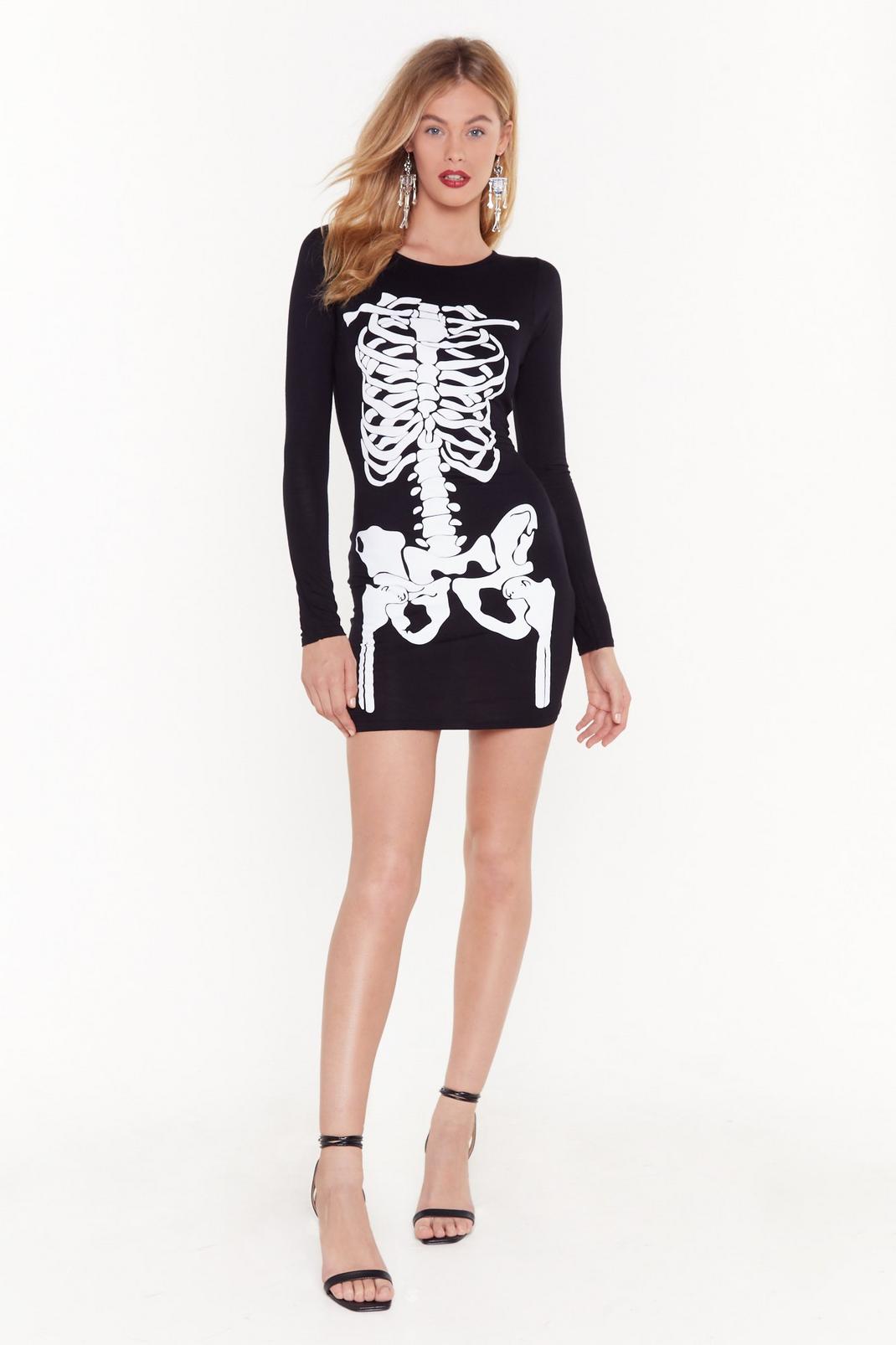 Black Long Sleeve Skeleton Bodycon Dress image number 1