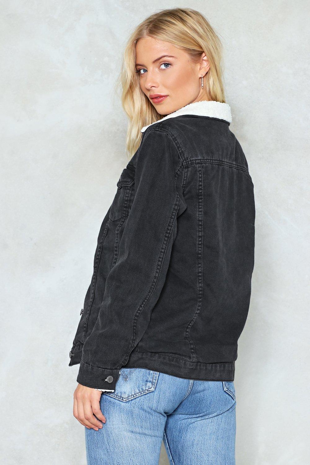 Borg collar black denim jacket best sale