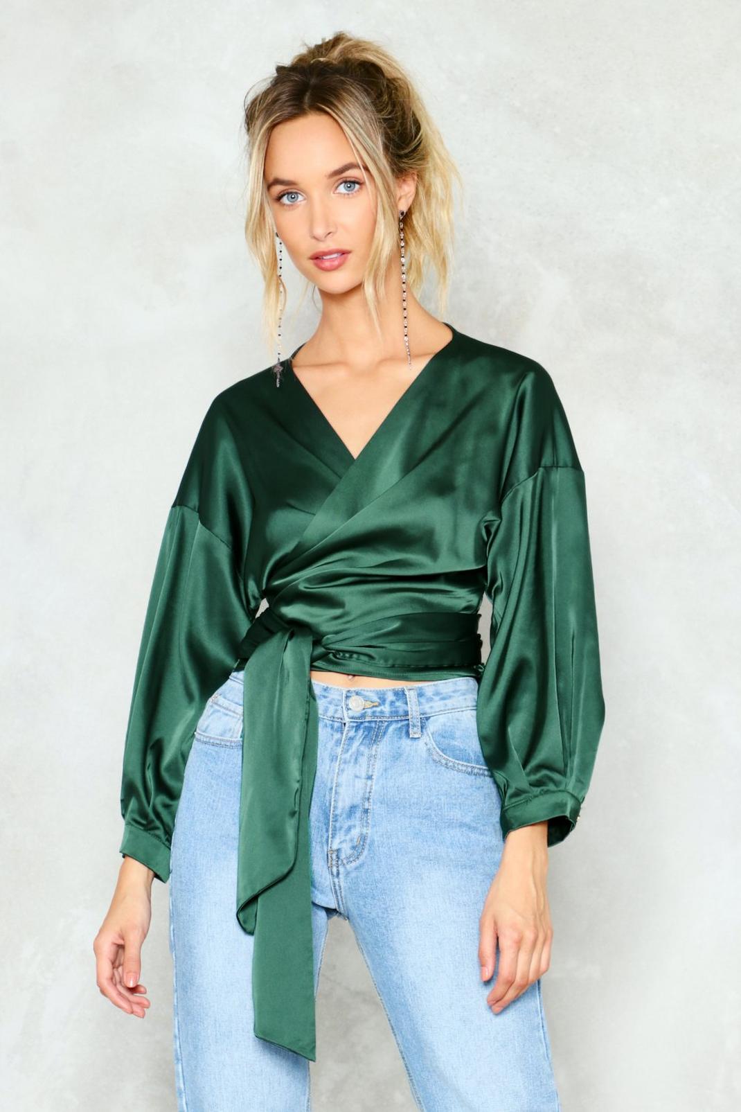 Green Yours on Wrap Satin Blouse image number 1