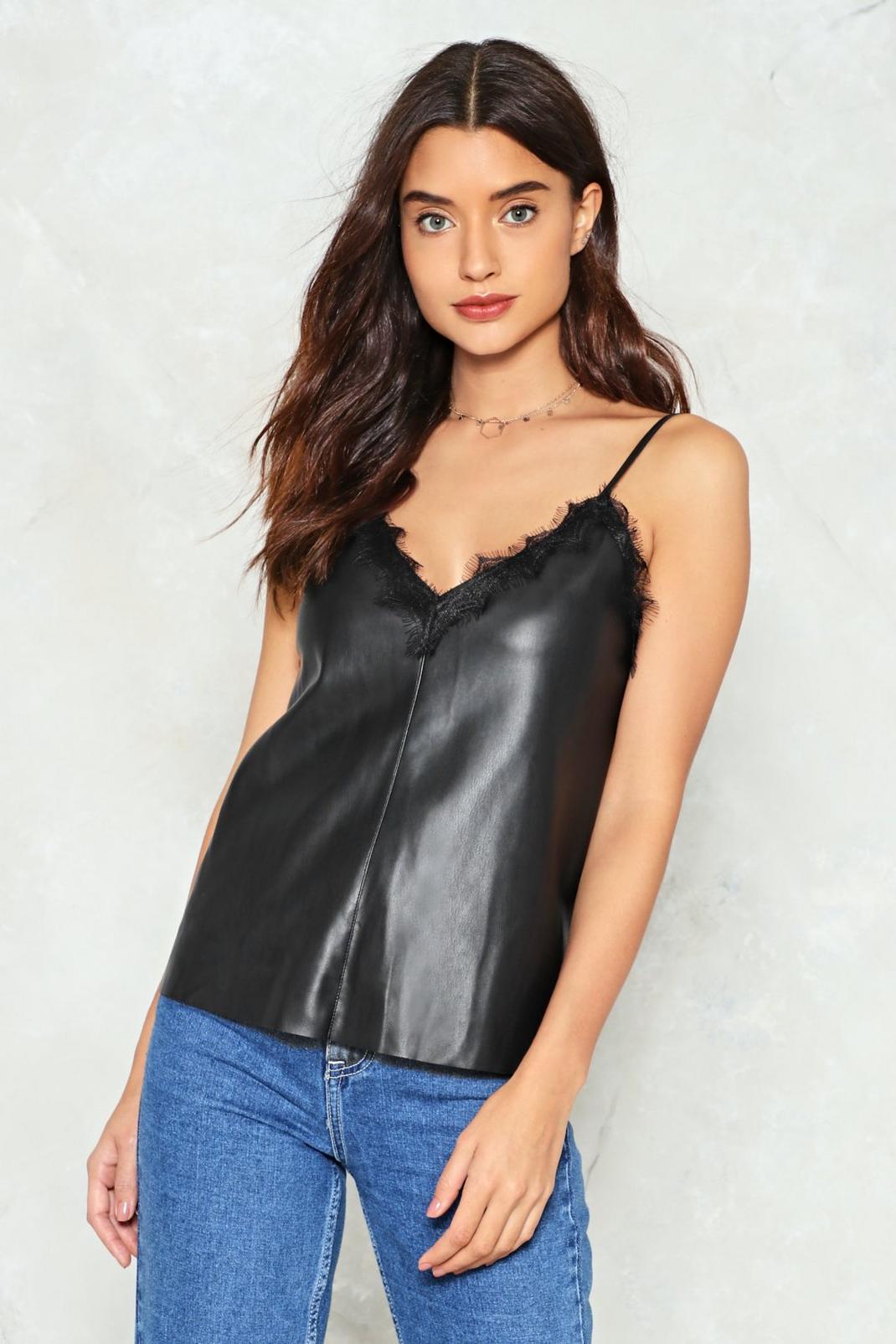 Can't Get Enough of Your Lace Baby Faux Leather Cami Top image number 1