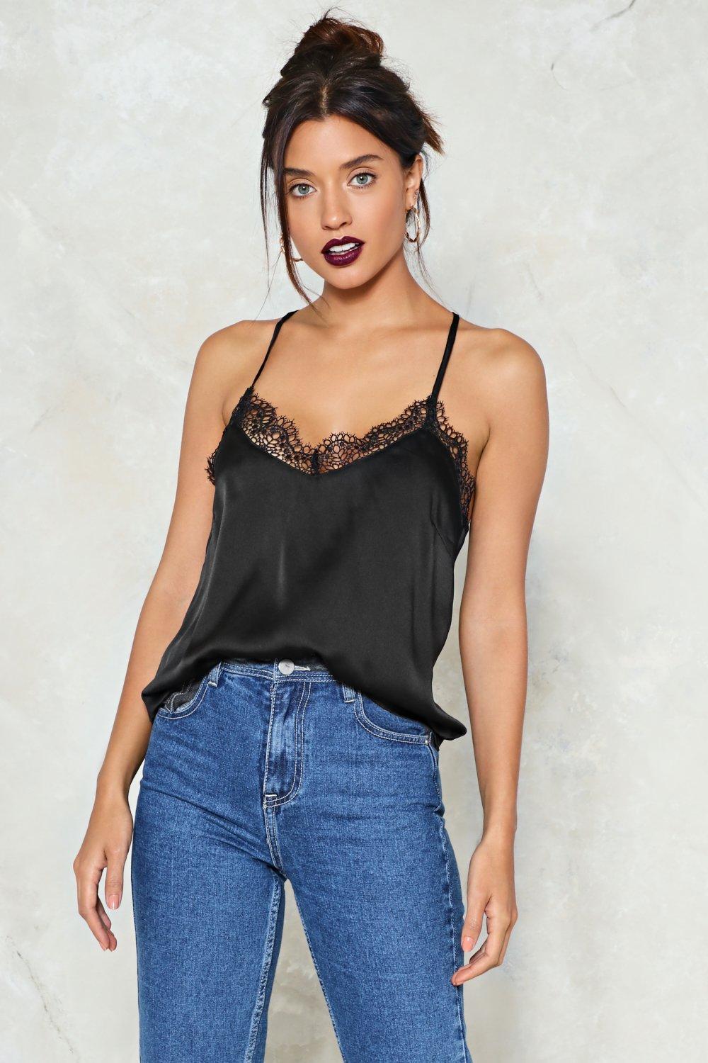 satin black cami top