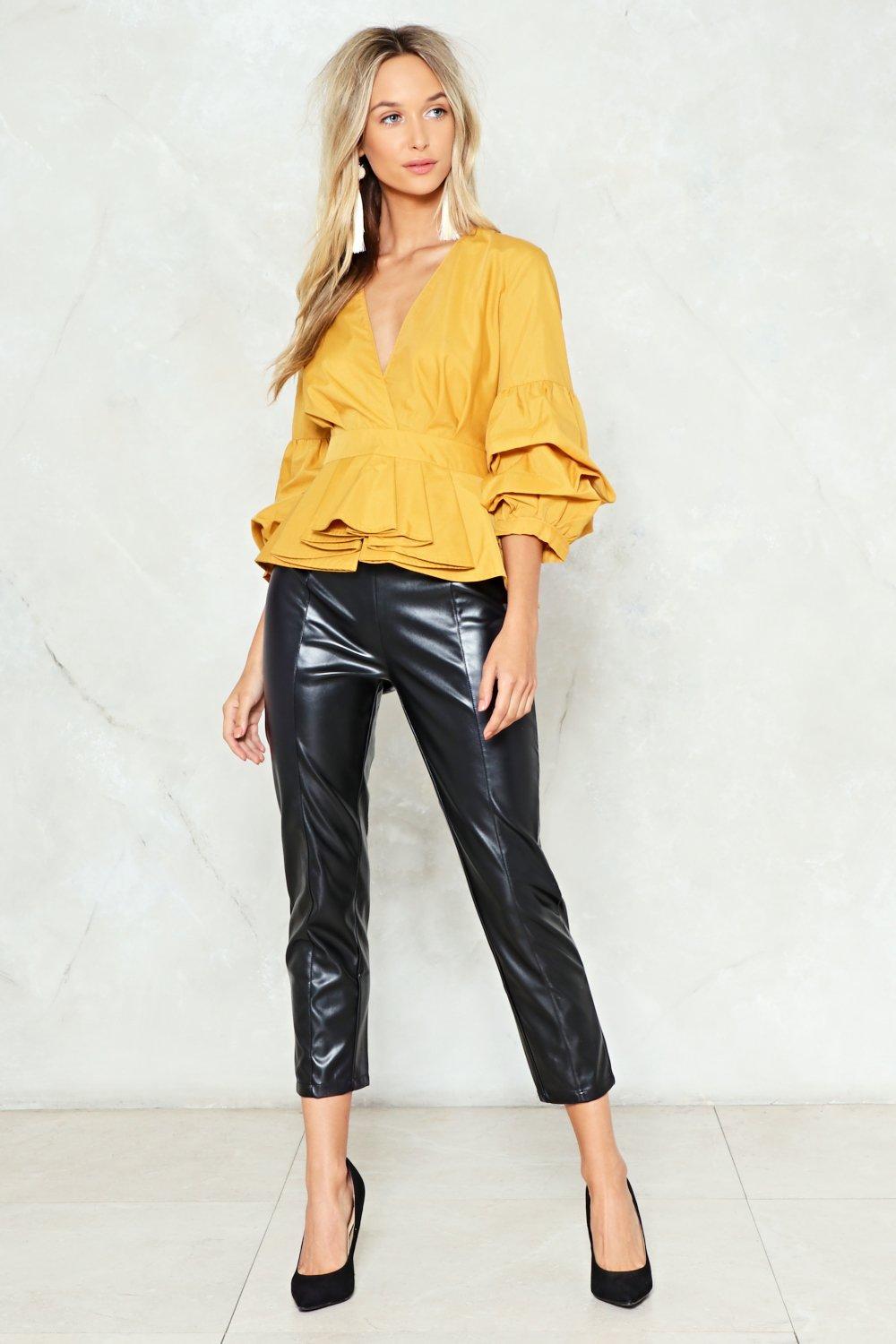 yellow leather pants womens