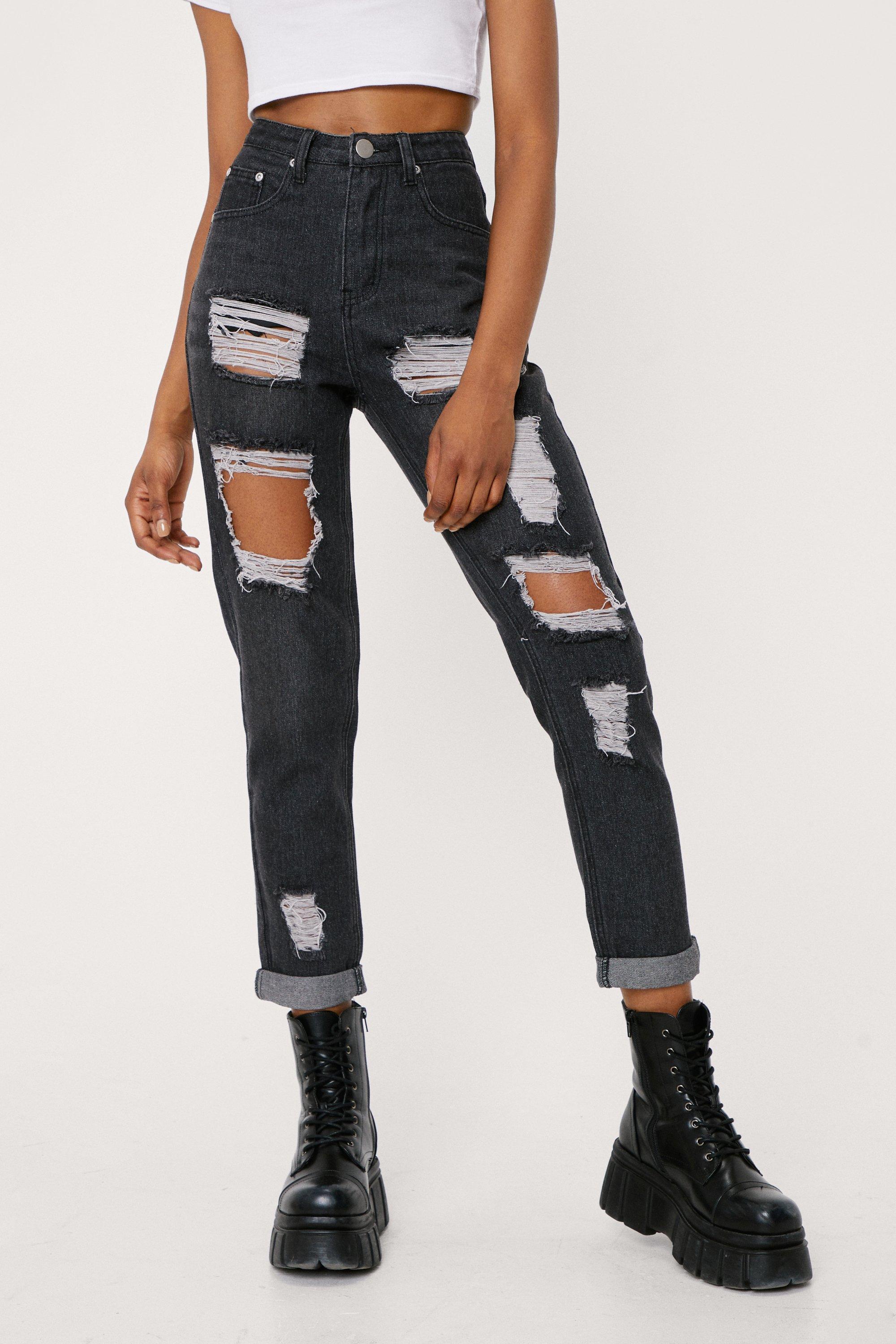 Distressed mom hot sale jean