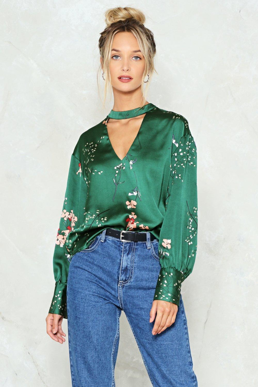 green satin blouse