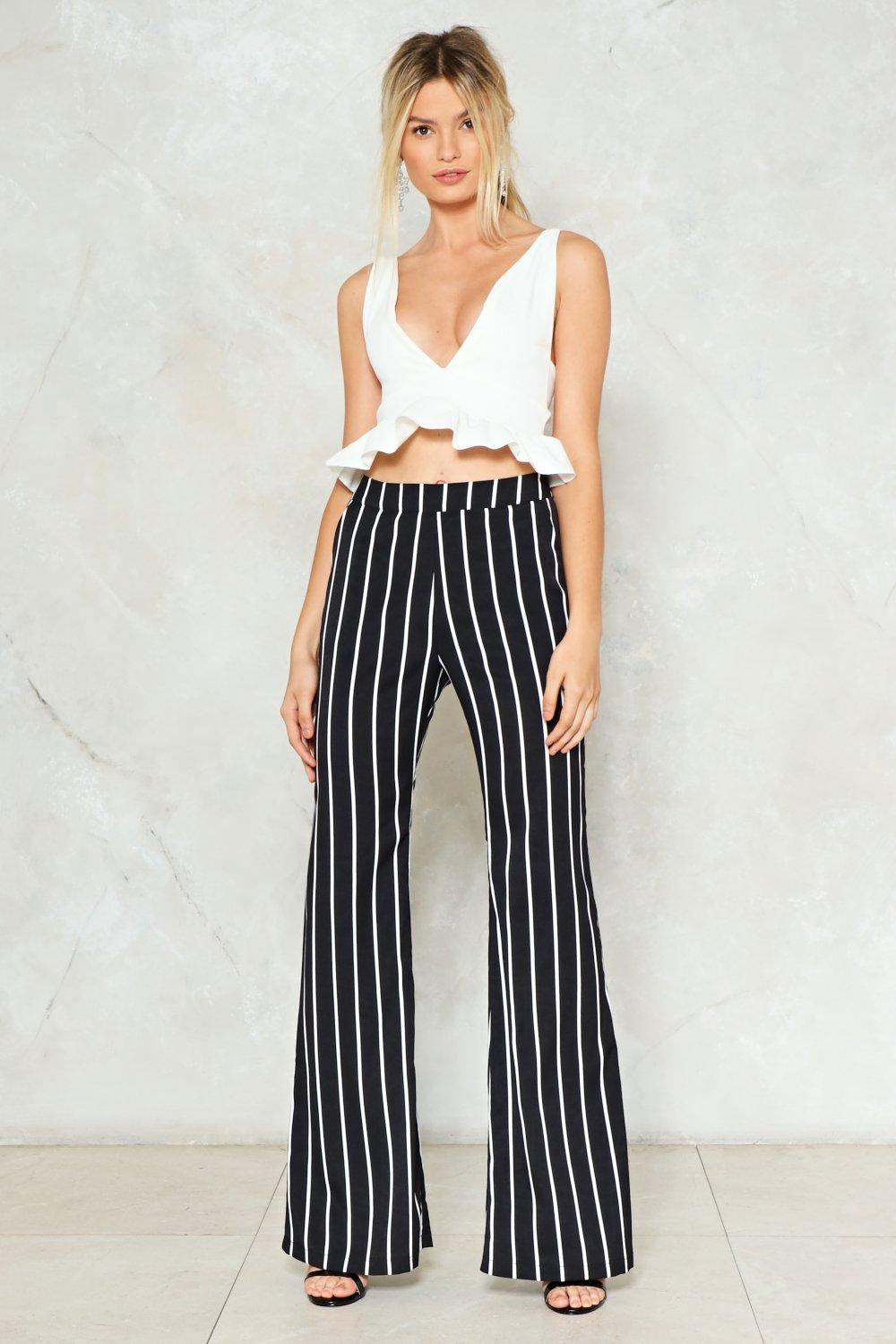 black and white striped flare pants