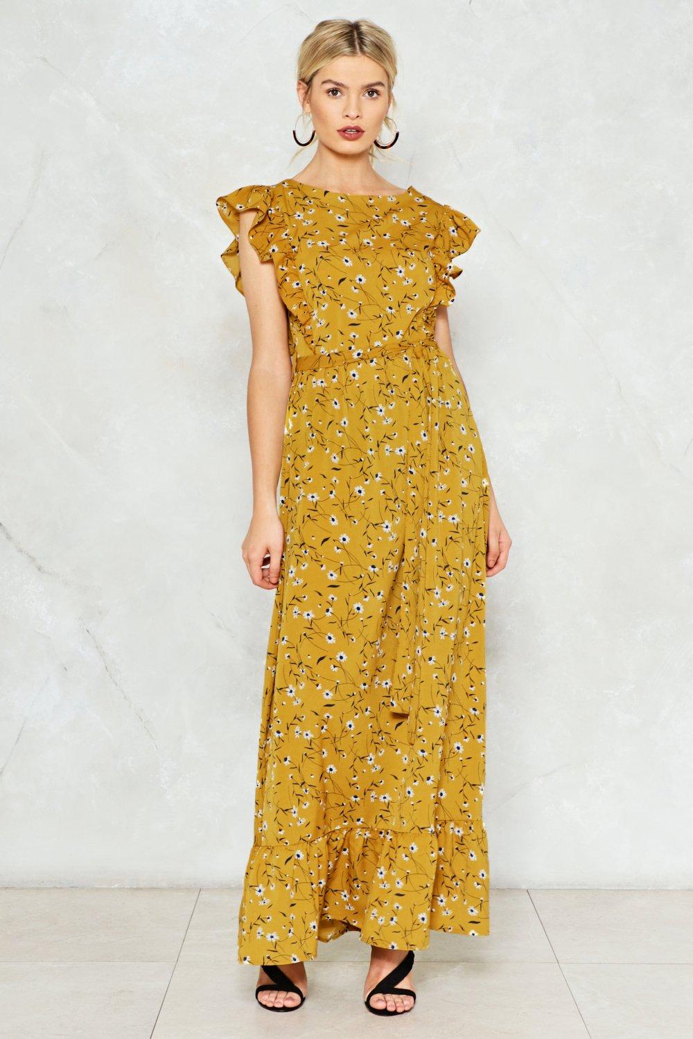 mustard floral maxi dress