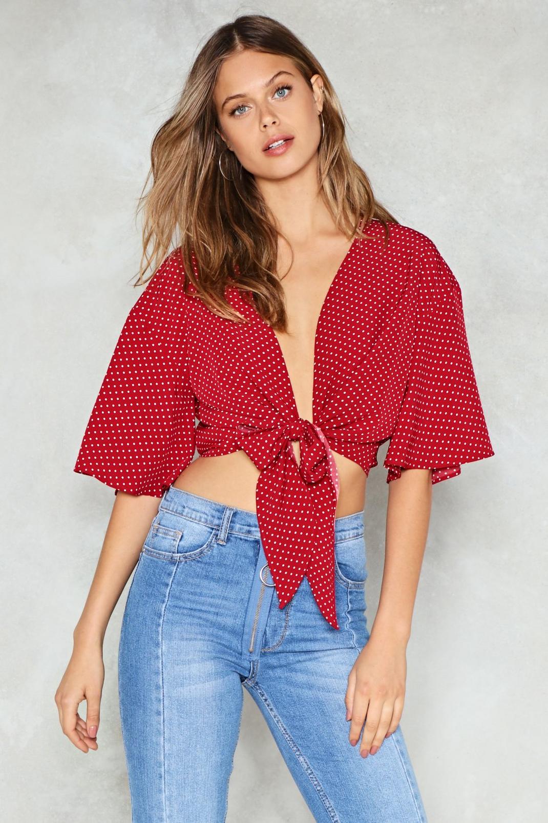 Knot Letting Go Polka Dot Crop Top image number 1