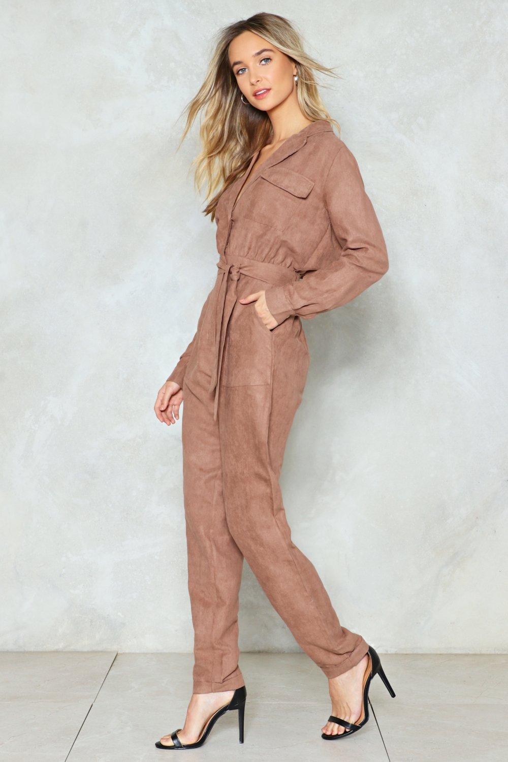 Pink best sale suede jumpsuit