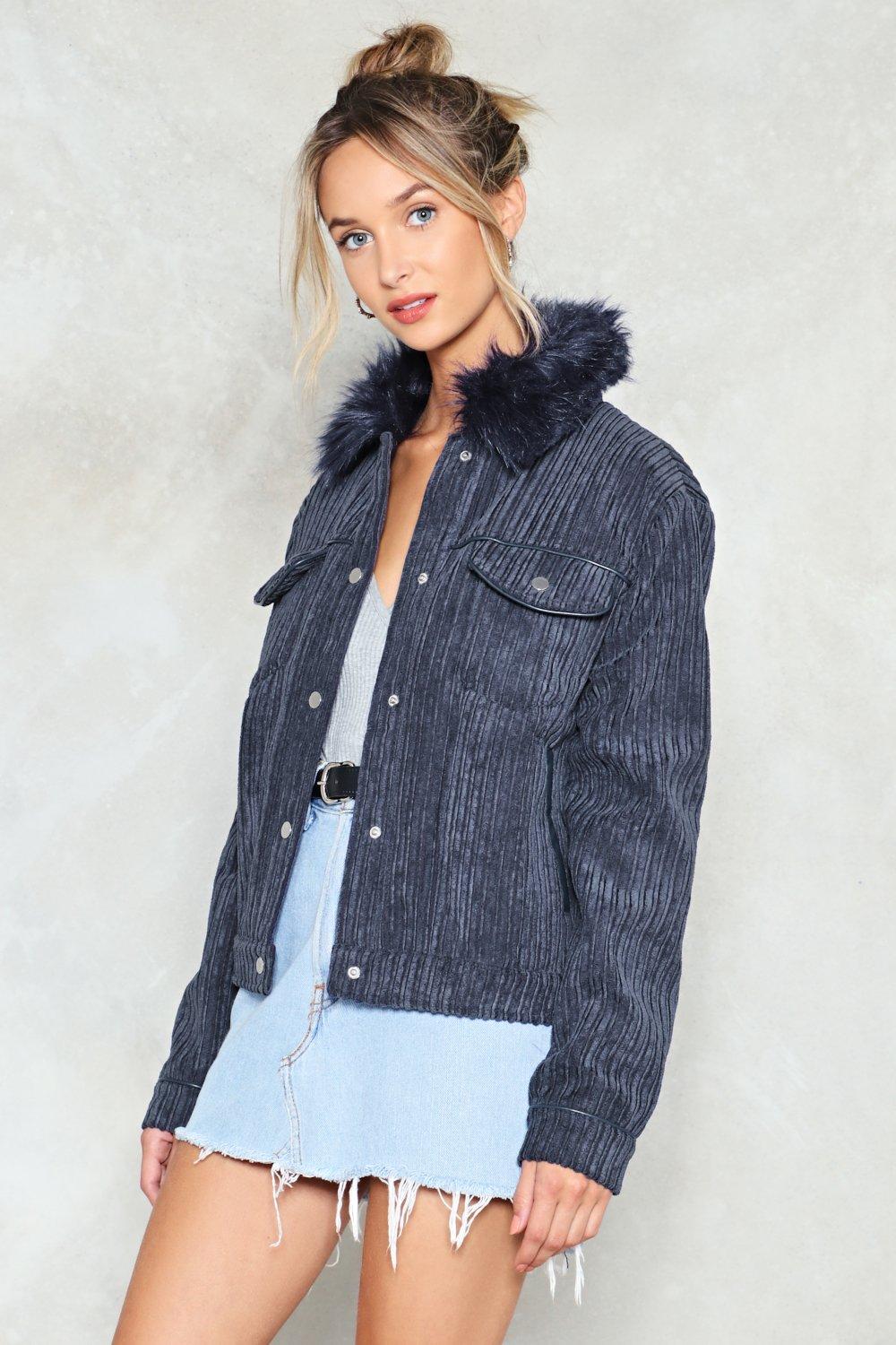 Corduroy jacket outlet with fur