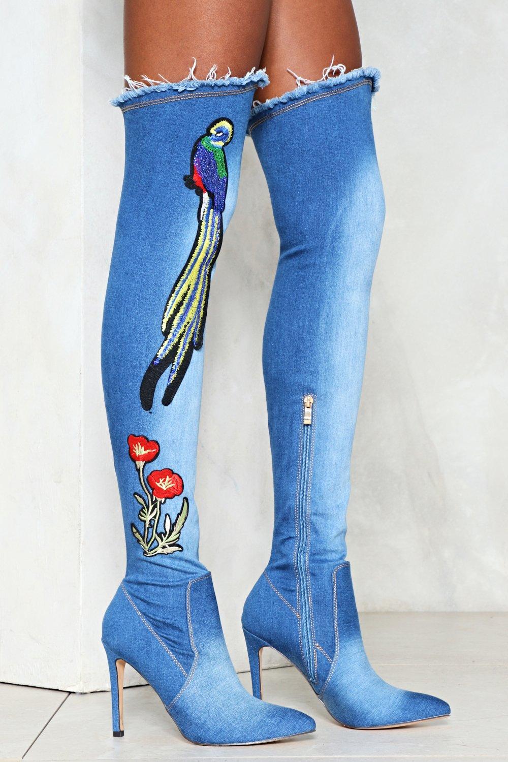 baby blue thigh high boots