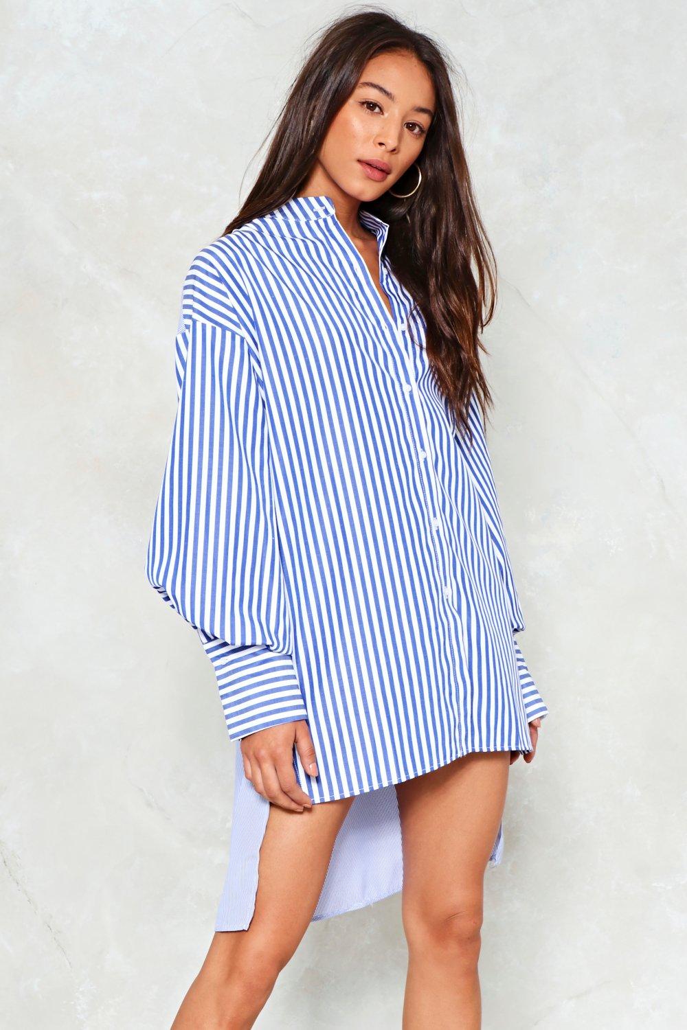 blue striped shirt dress