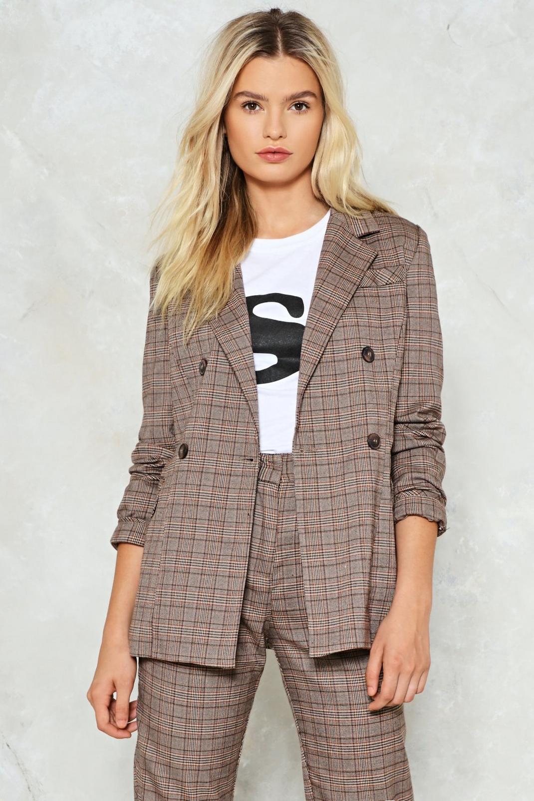 Brown Shake It Out Plaid Blazer image number 1