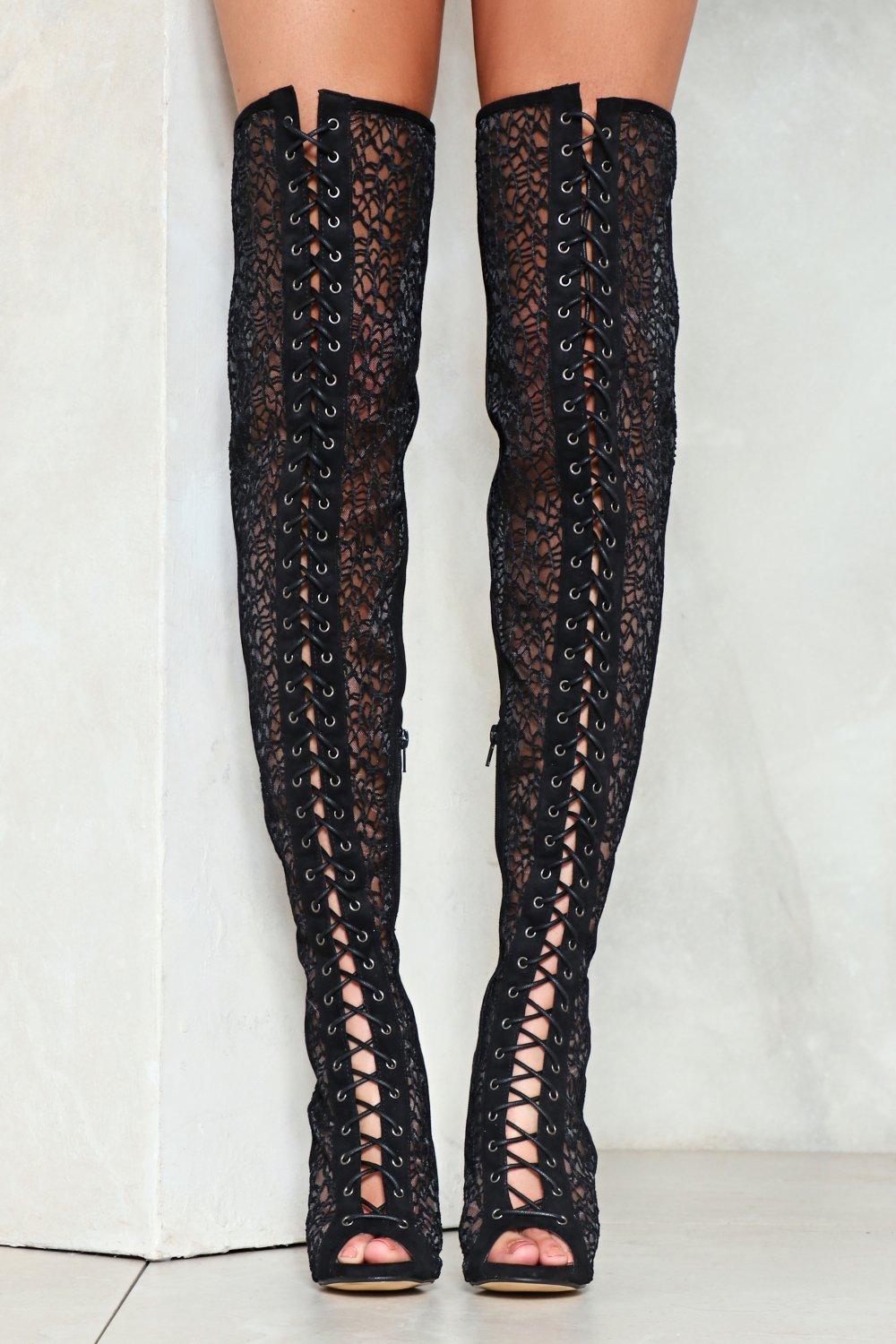 Lace Face Facts Thigh High Boot Nasty Gal