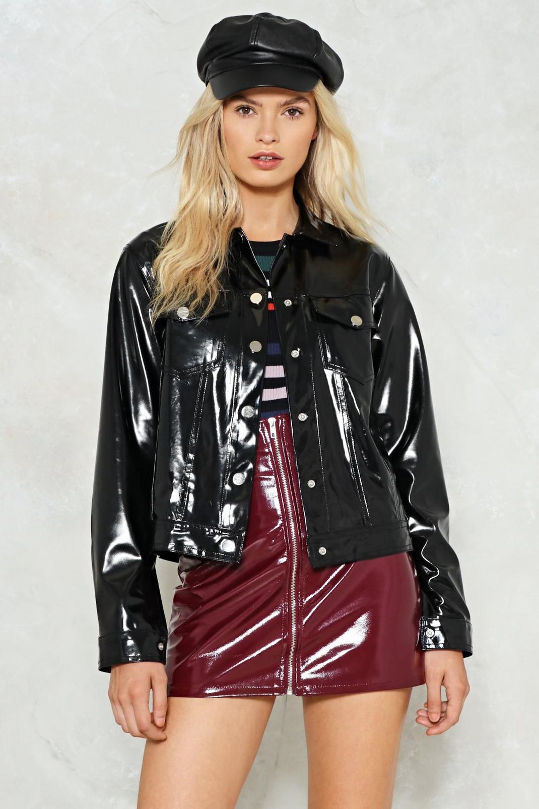 Black Wine and Shine Patent Faux Leather Jacket image number 1