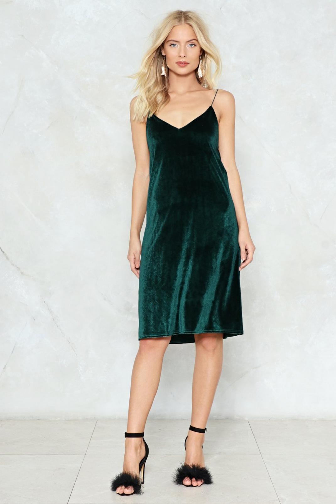 Applause Velvet Cami Dress, Dark green image number 1