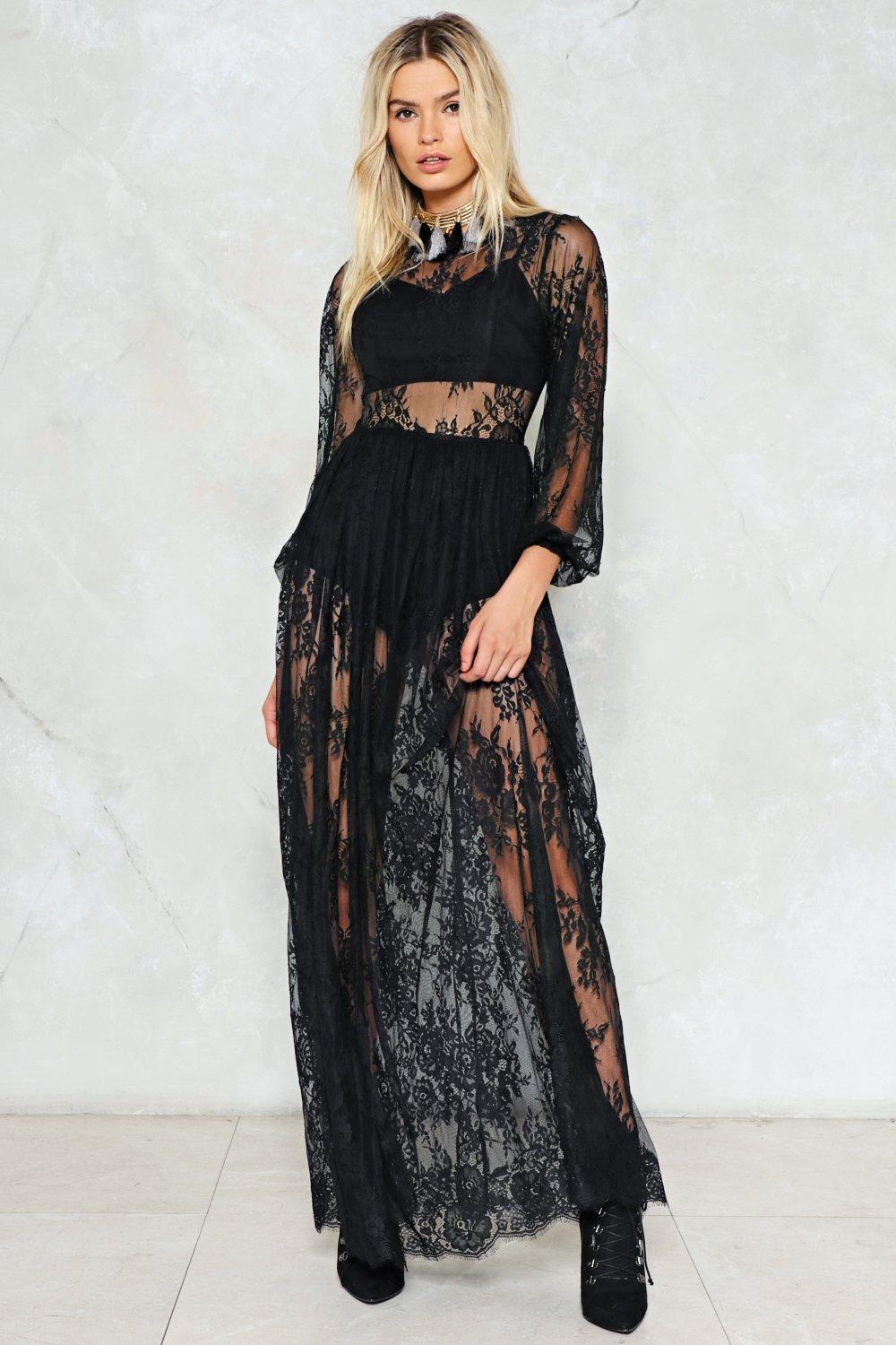 black lace overlay maxi dress
