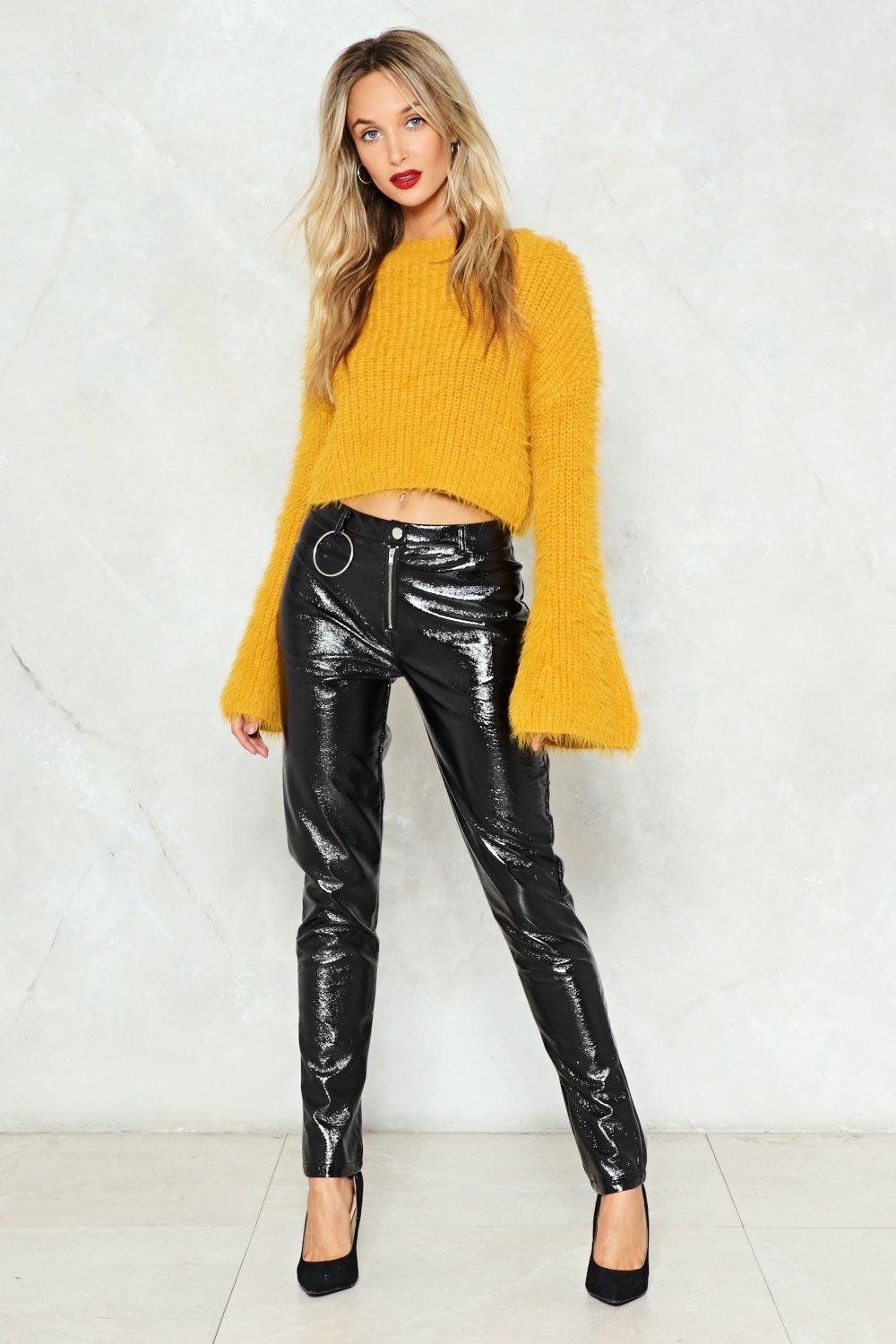 yellow leather pants