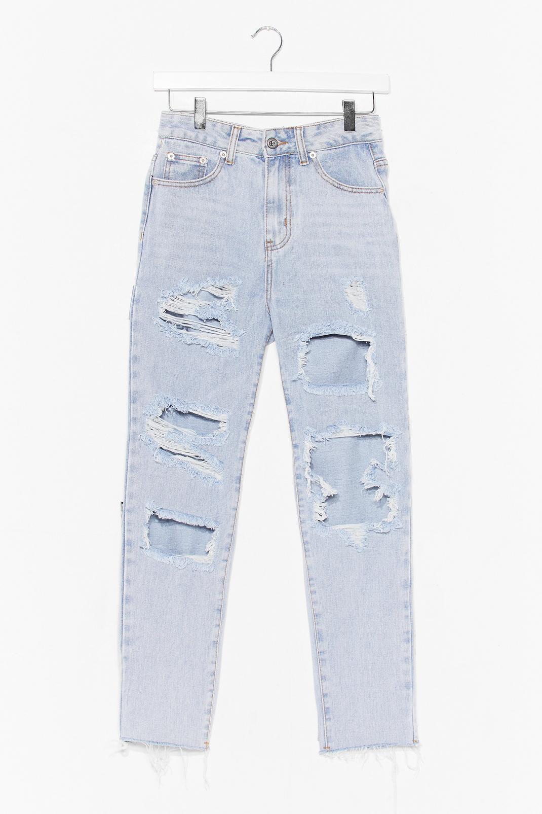 Bleach wash High Waisted Distressed Mom Jeans image number 1