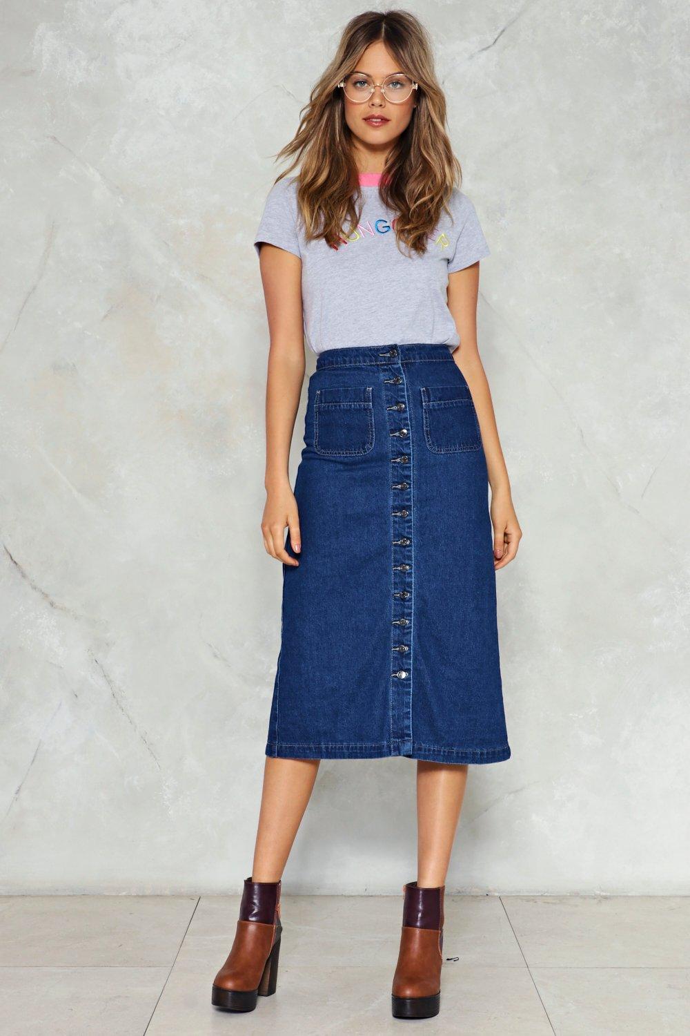 button down denim midi skirt