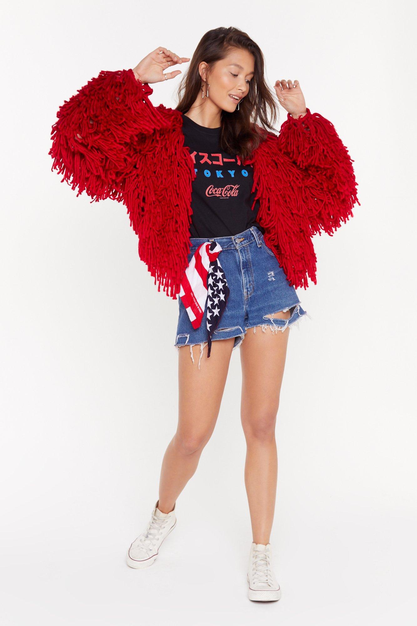 Red Crop Shaggy Cardigan Nasty Gal