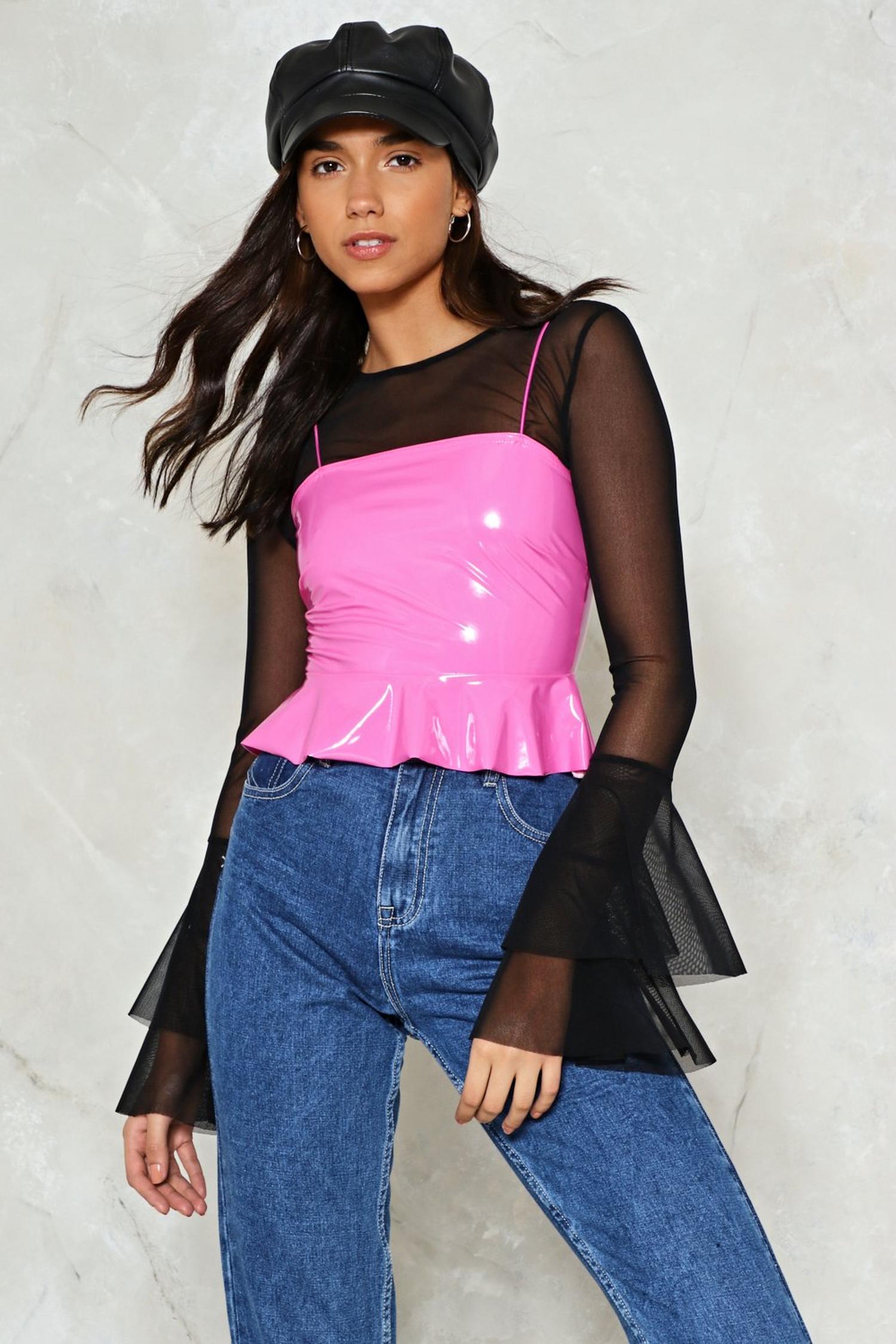 pink vinyl crop top
