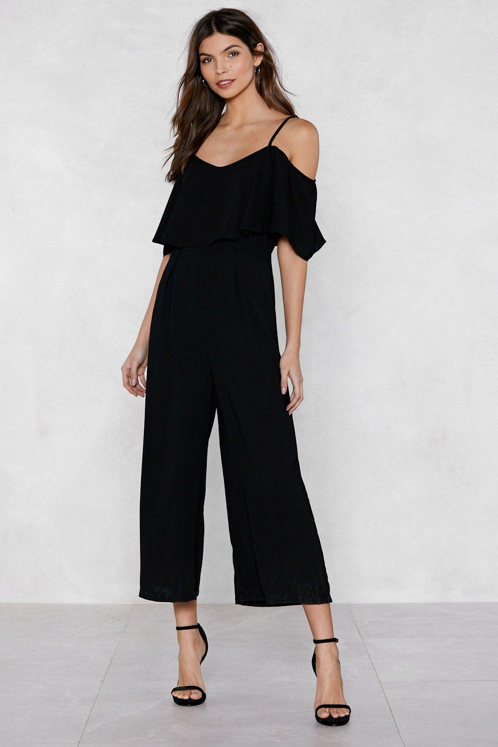 black cold shoulder jumpsuit