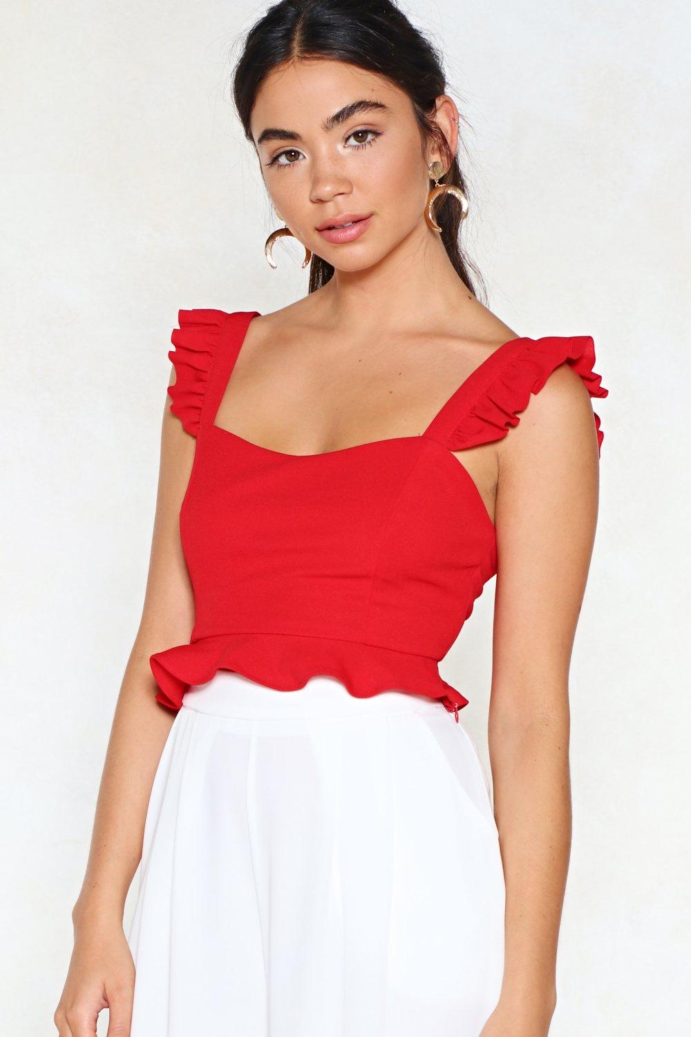 red ruffle top