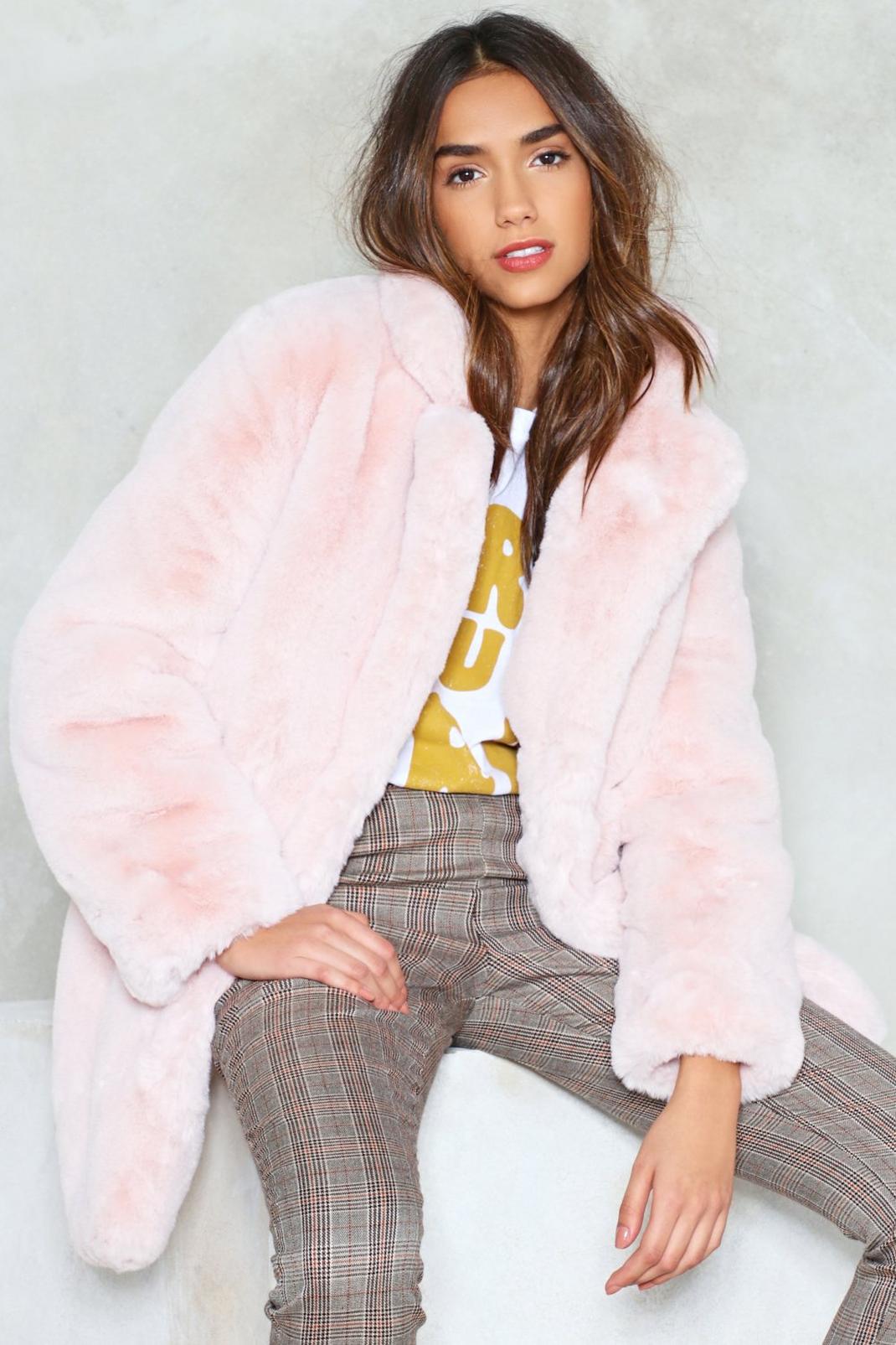 Blush Mid Length Oversized Faux Fur Coat image number 1