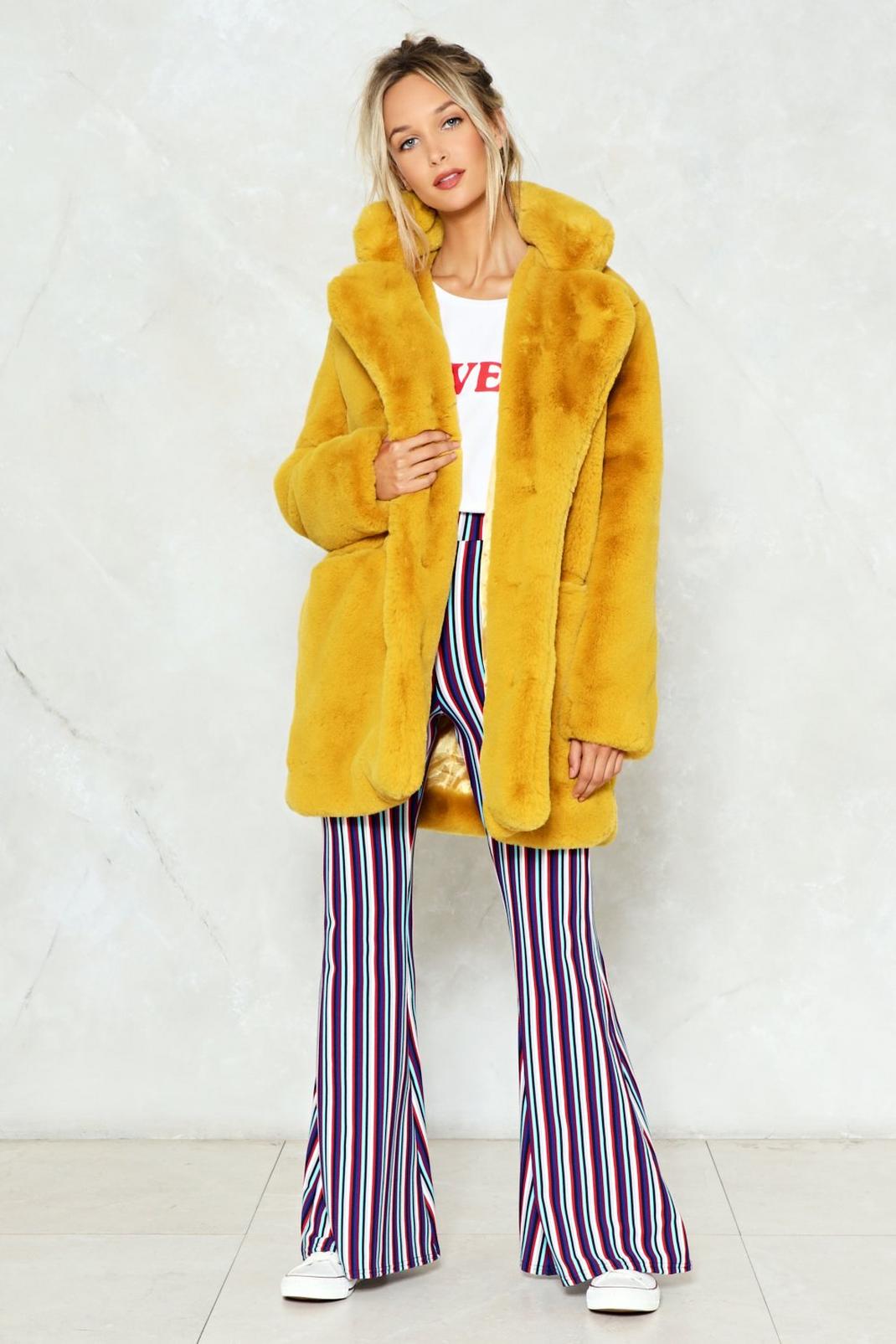 Chartreuse Mid Length Oversized Faux Fur Coat image number 1