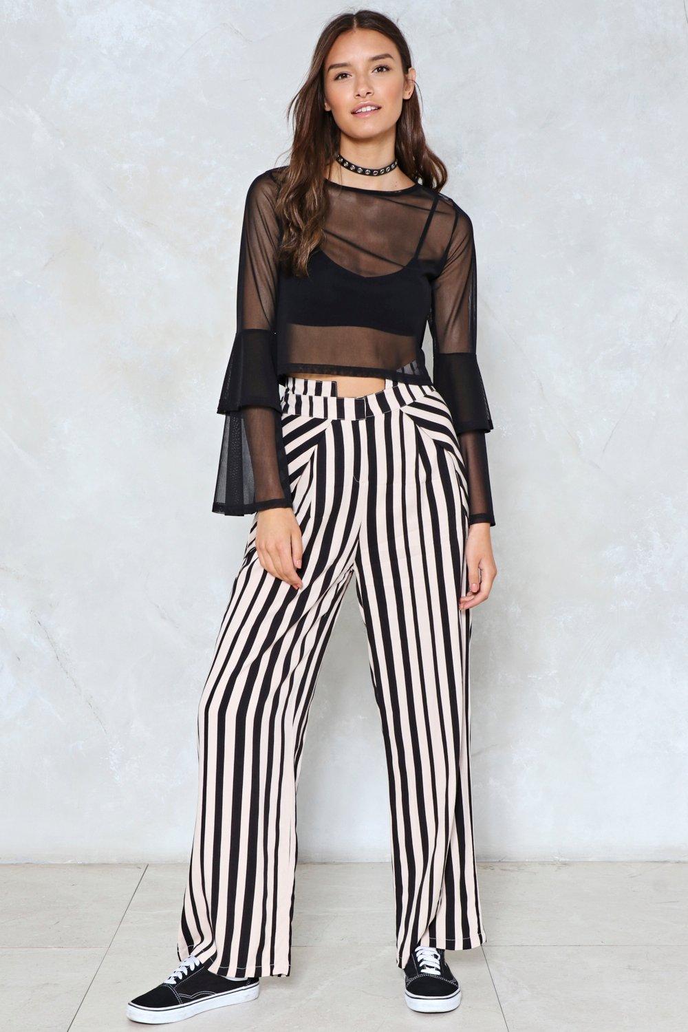 black and white striped high waisted trousers