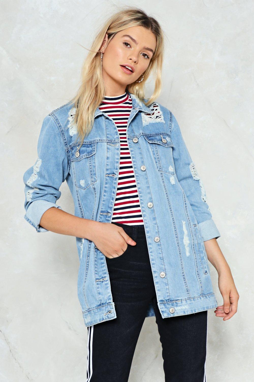 blue ripped denim jacket