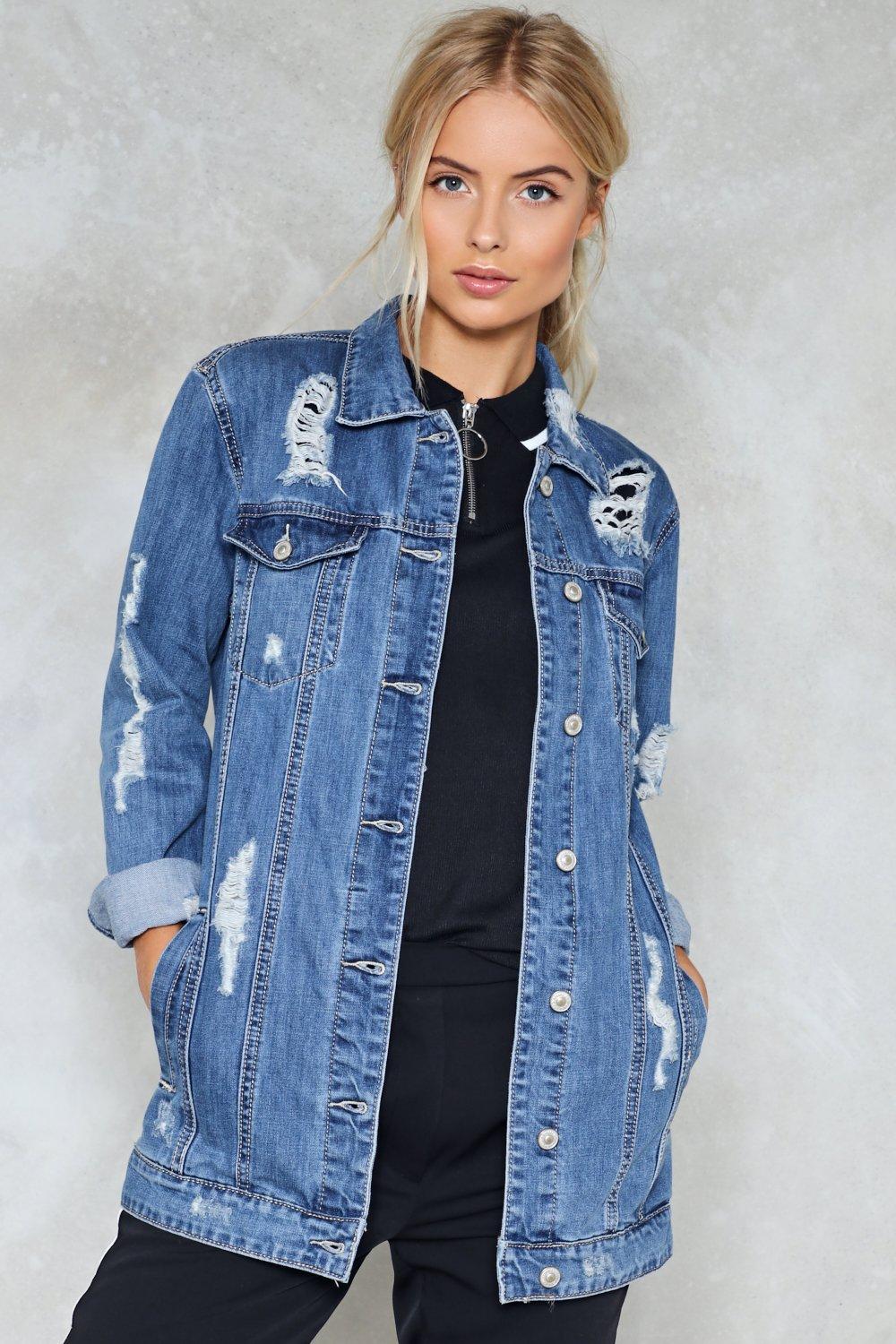 long distressed denim jacket