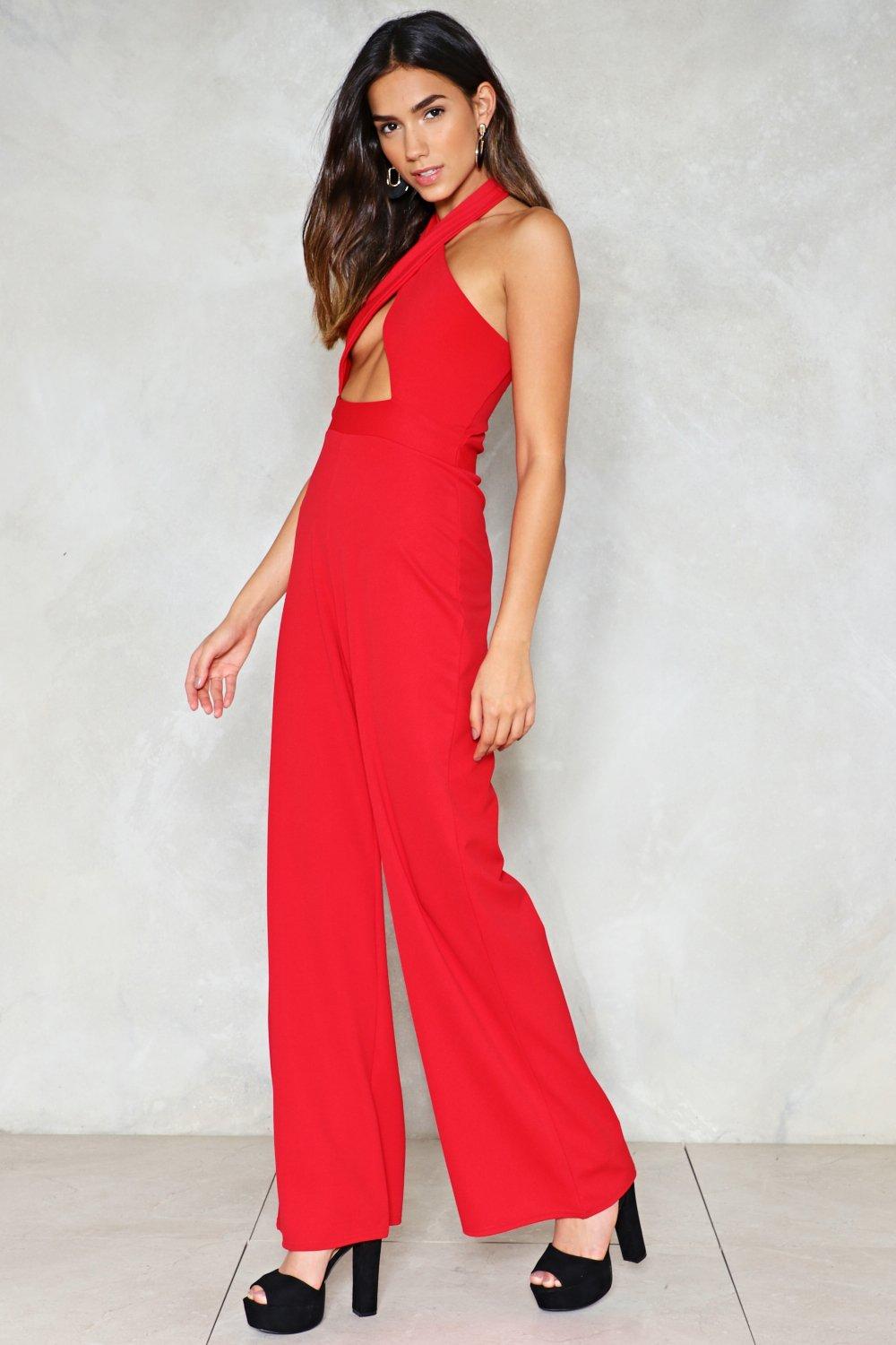 Cross Over Front Wide Leg Jumpsuit