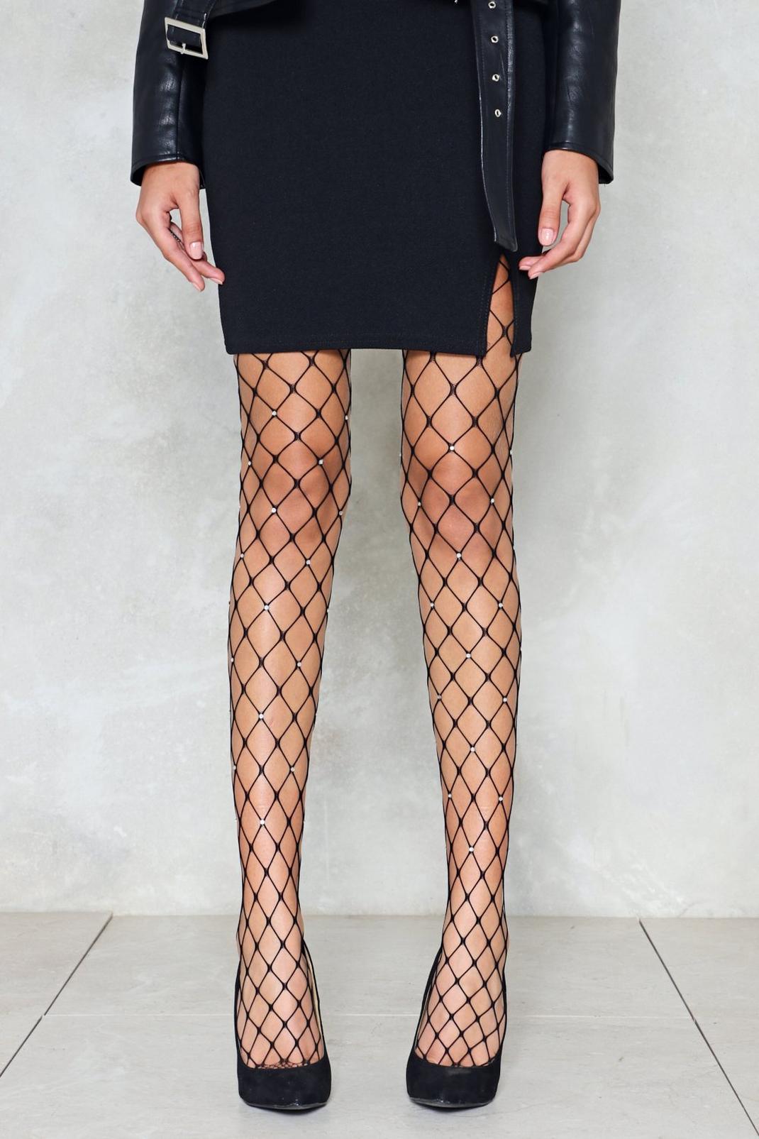 Black Candy Shop Diamante Fishnet Tights image number 1