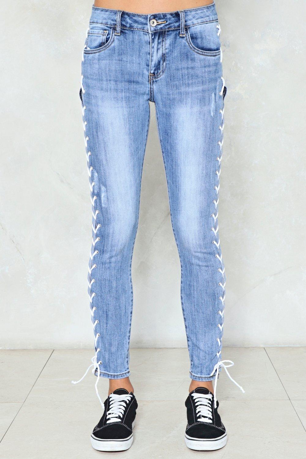 Side lace up blue 2024 jeans