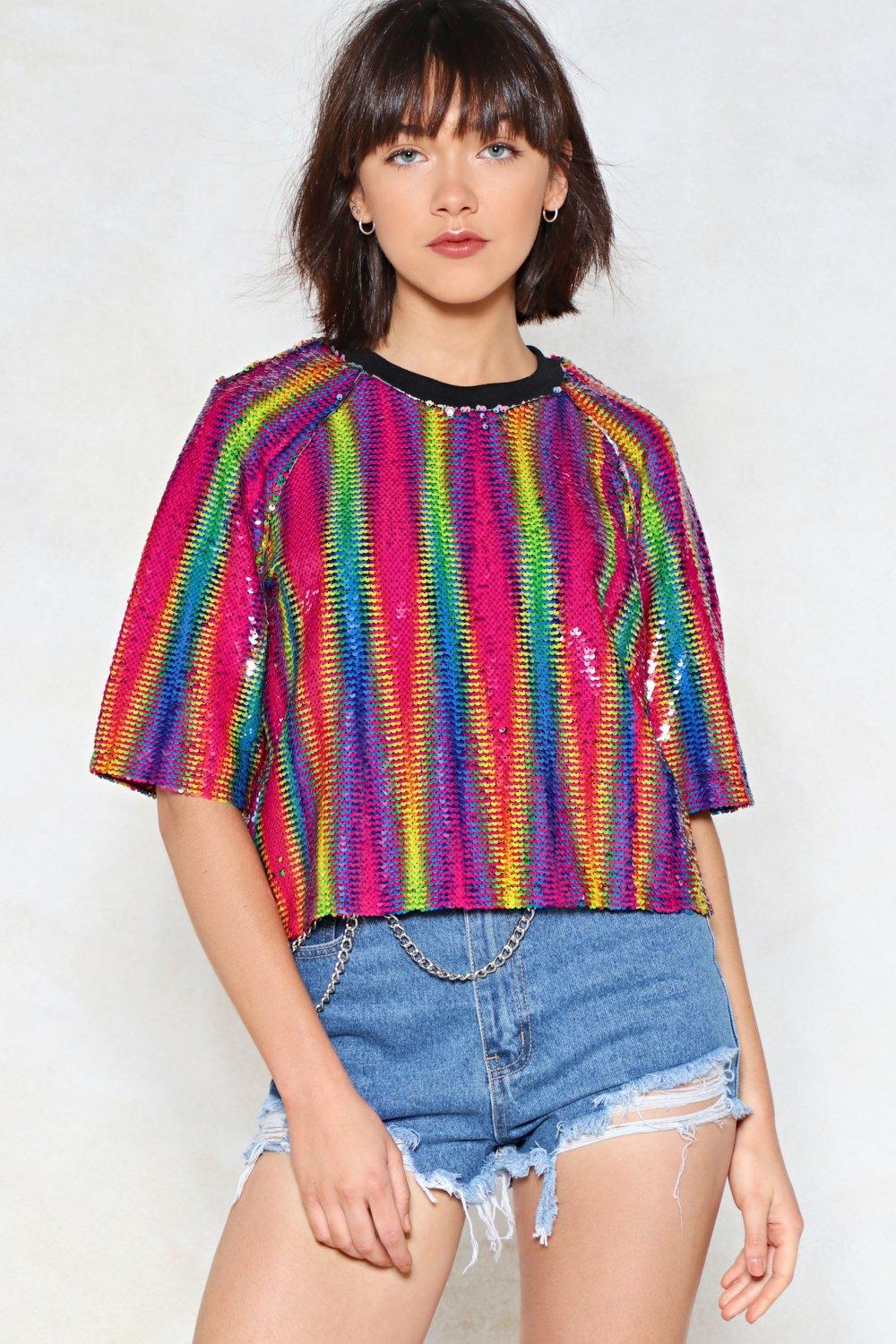 rainbow sequin blouse