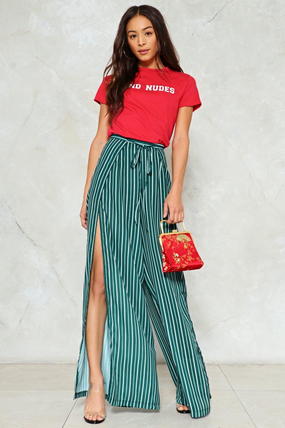 red and green striped pants